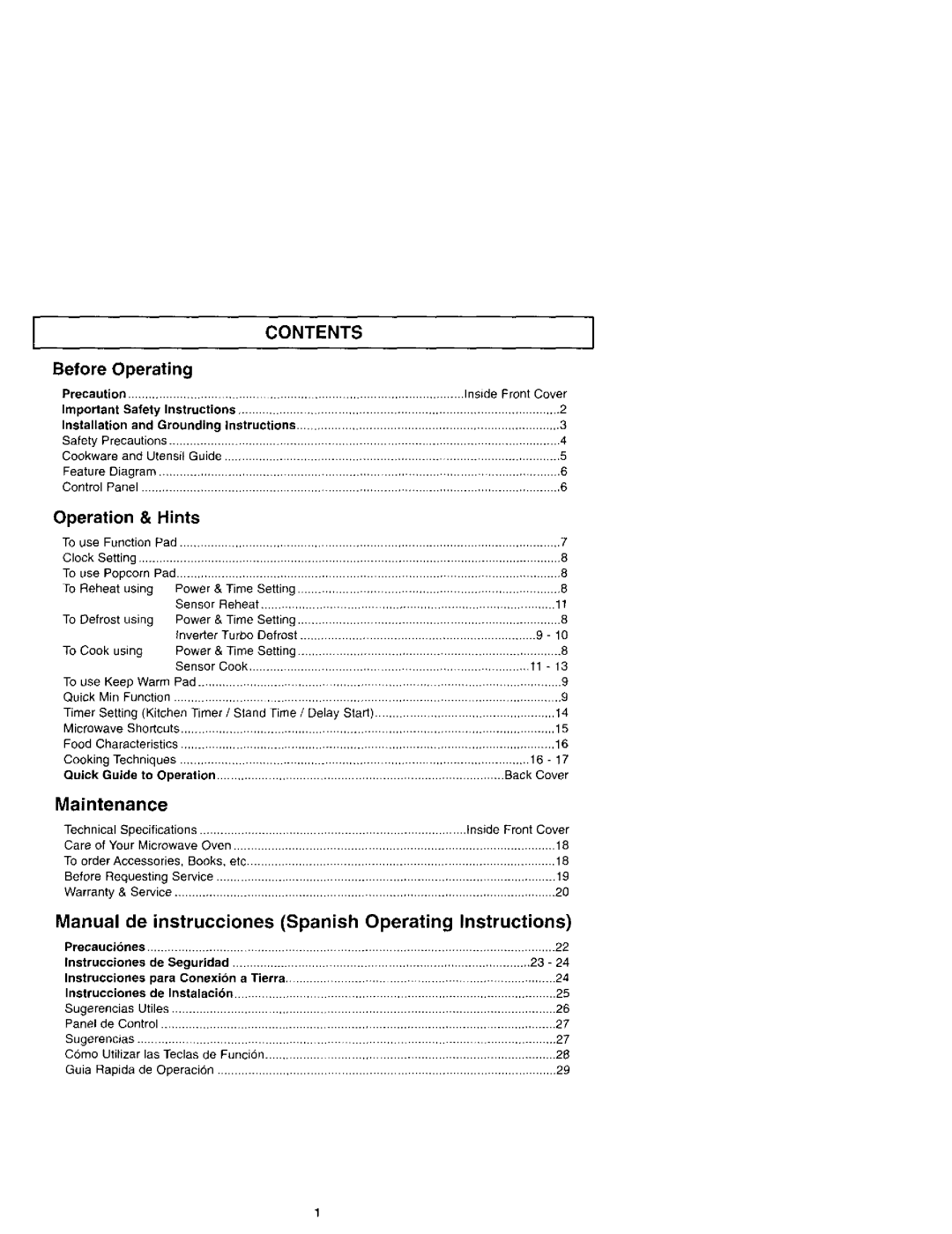 Panasonic NN-S961 manual Contents 