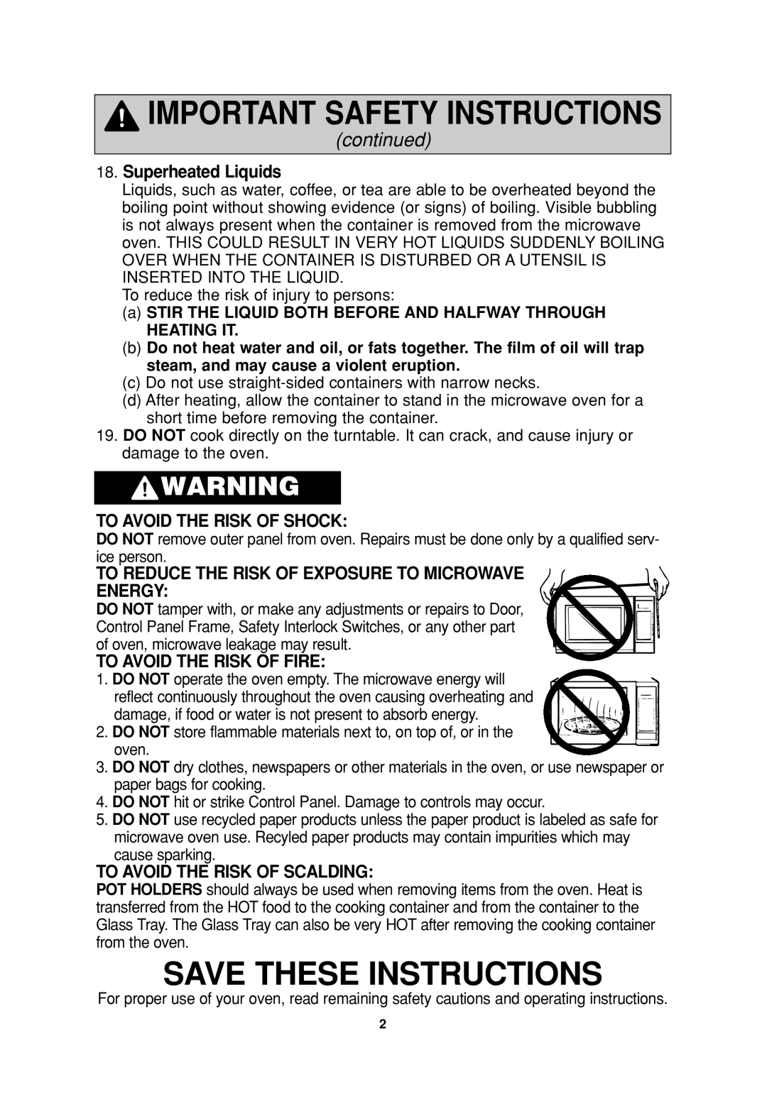 Panasonic NN-S935, NN-SA647, NN-S735 operating instructions To Avoid the Risk of Shock 