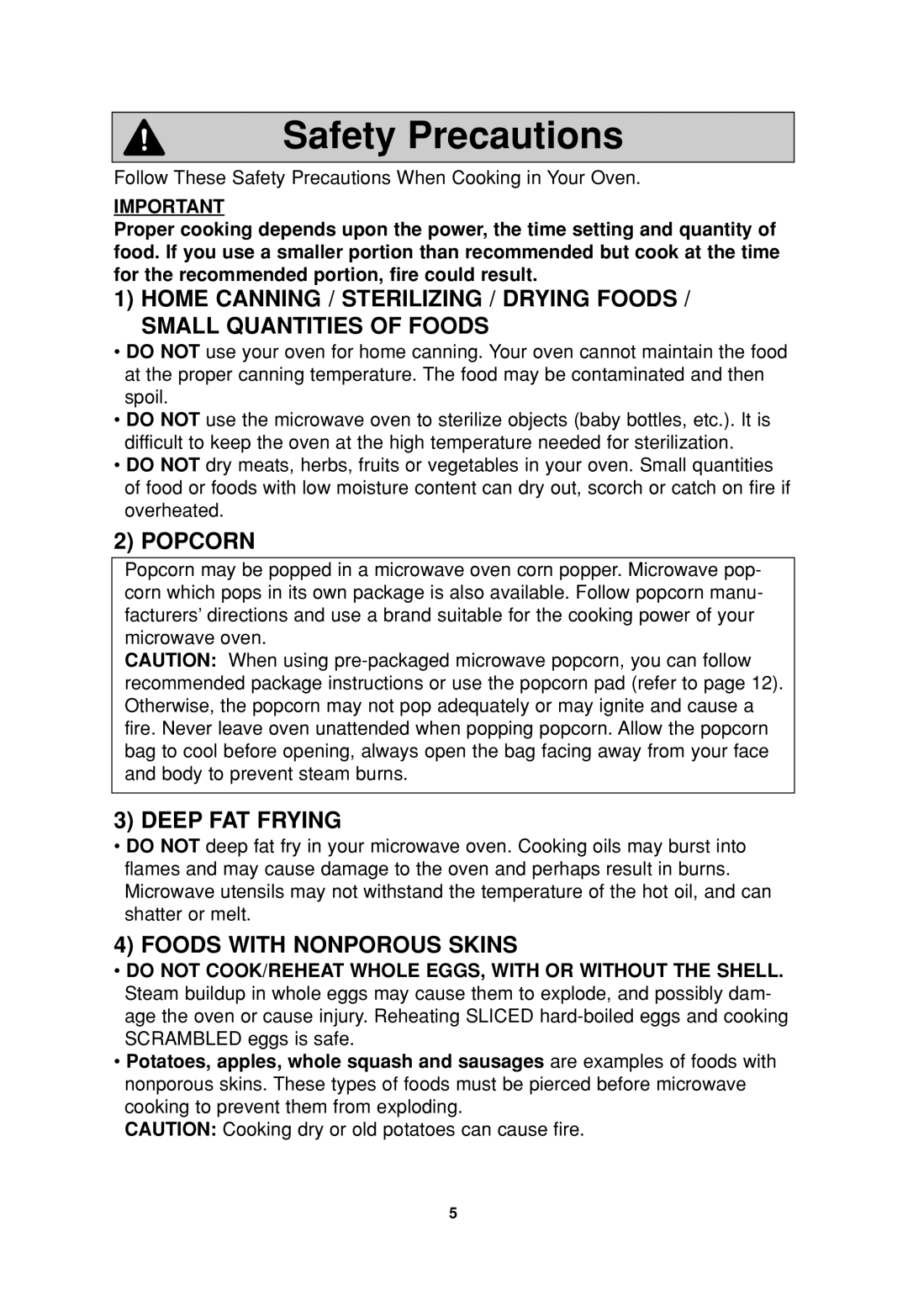 Panasonic NN-S935, NN-SA647, NN-S735 operating instructions Safety Precautions, Popcorn 