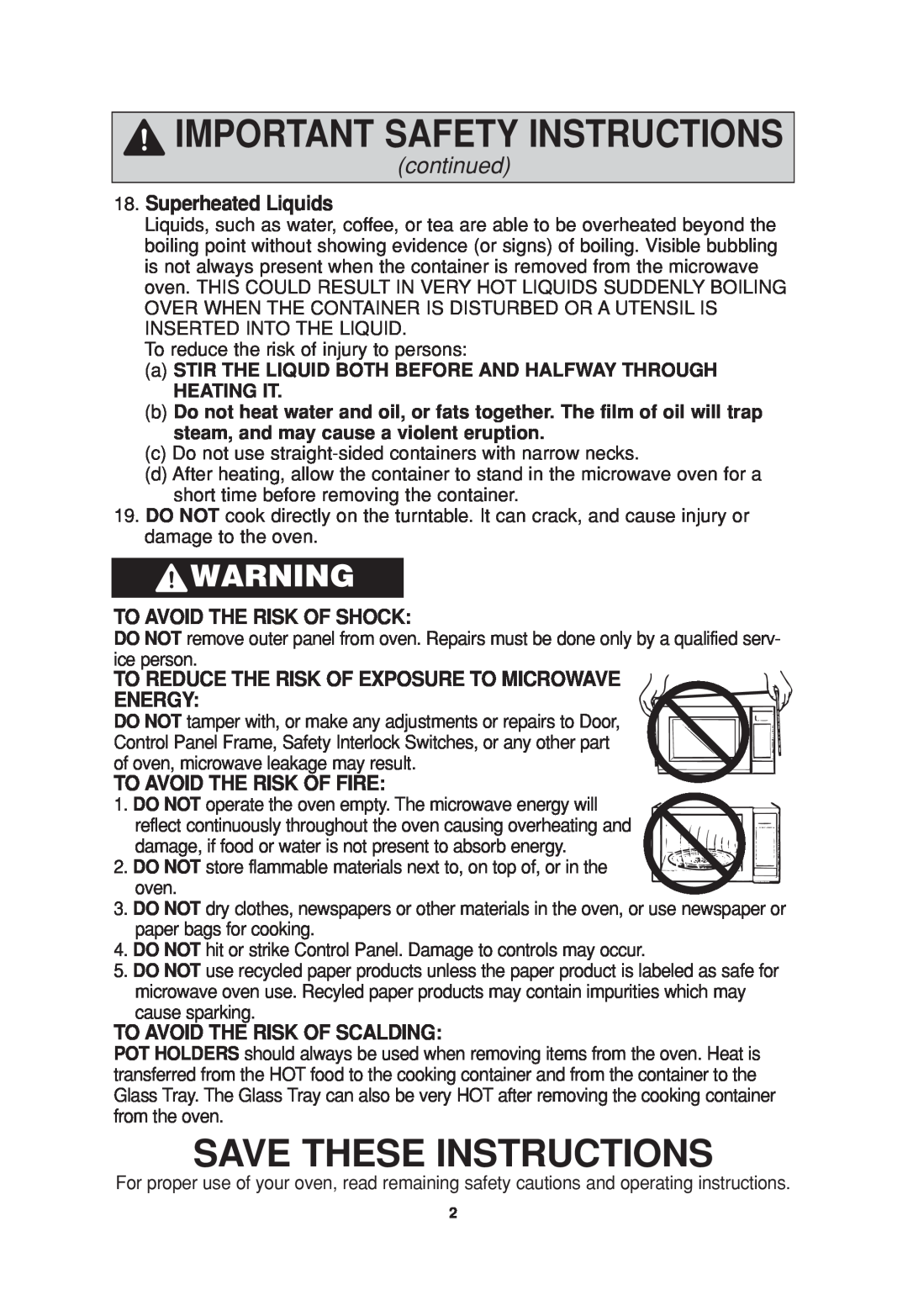 Panasonic NN-S935, NN-SA647 Save These Instructions, continued, Superheated Liquids, To Avoid The Risk Of Shock, Energy 