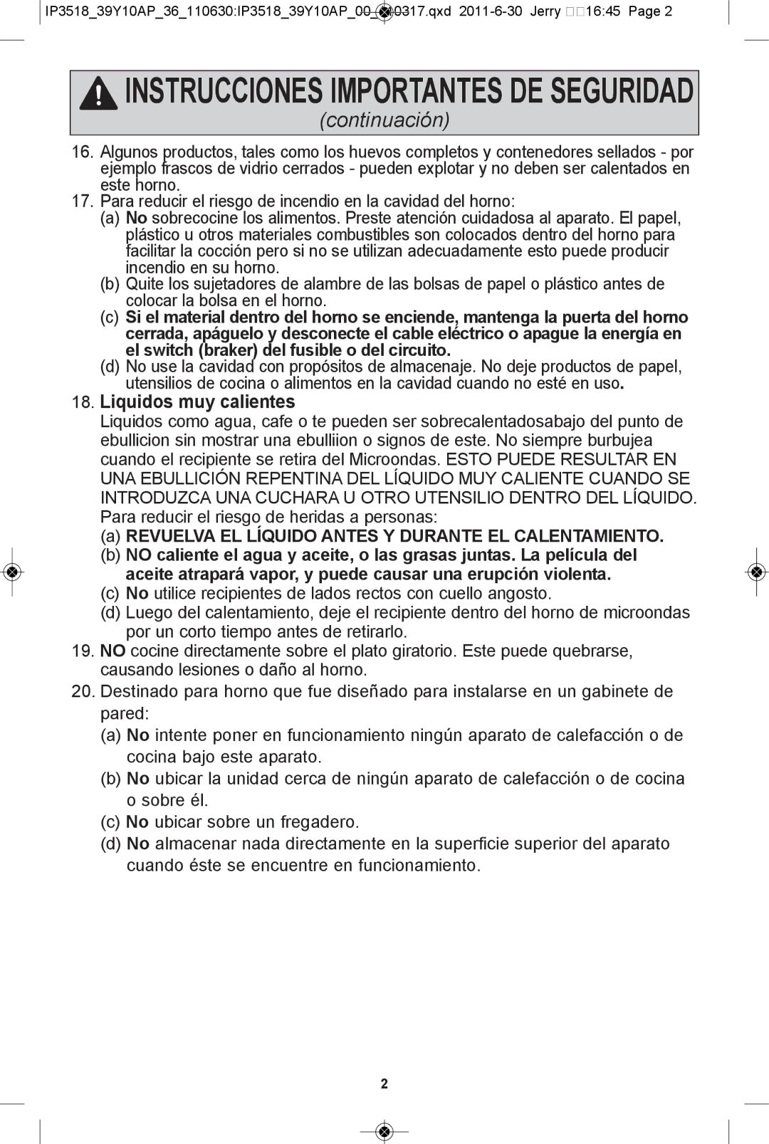 Panasonic NN-SA631W, NN-SA661S, NN-SA631B Liquidos muy calientes, Revuelva el lÍquido antes y durante el calentaMiento 