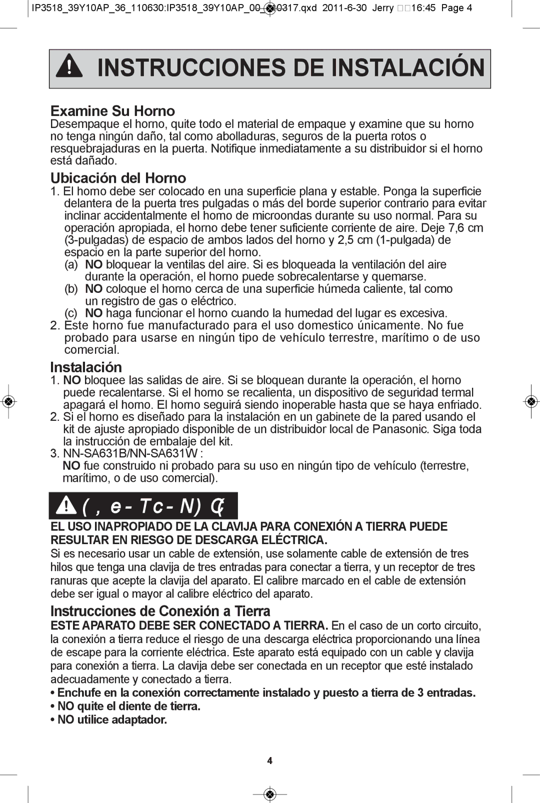 Panasonic NN-SA661S, NN-SA631B, NN-SA631W Instrucciones de instalaciÓn, Examine su horno, Ubicación del horno, Instalación 