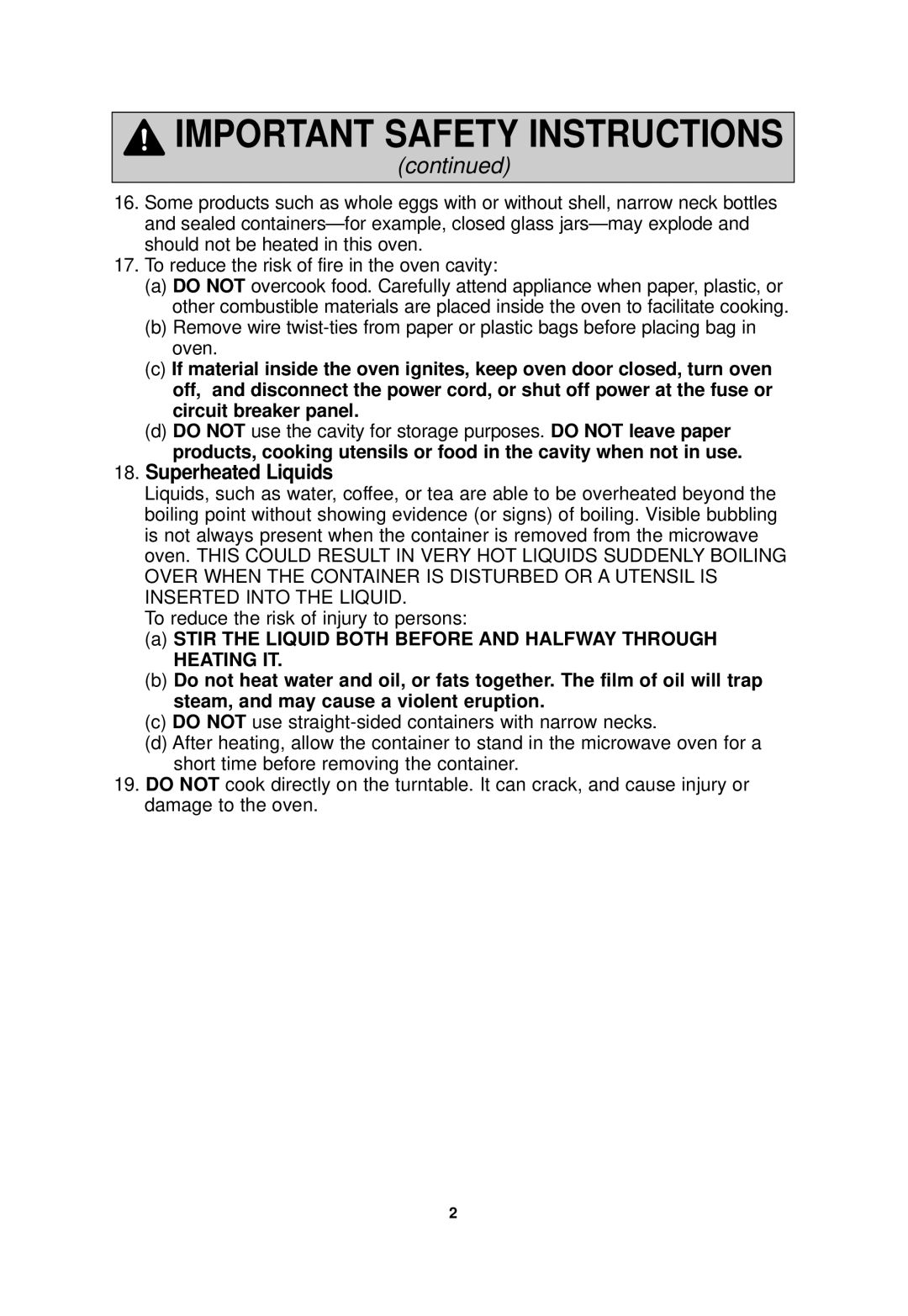 Panasonic NN-SA710S, NN-SA610S operating instructions Superheated Liquids 