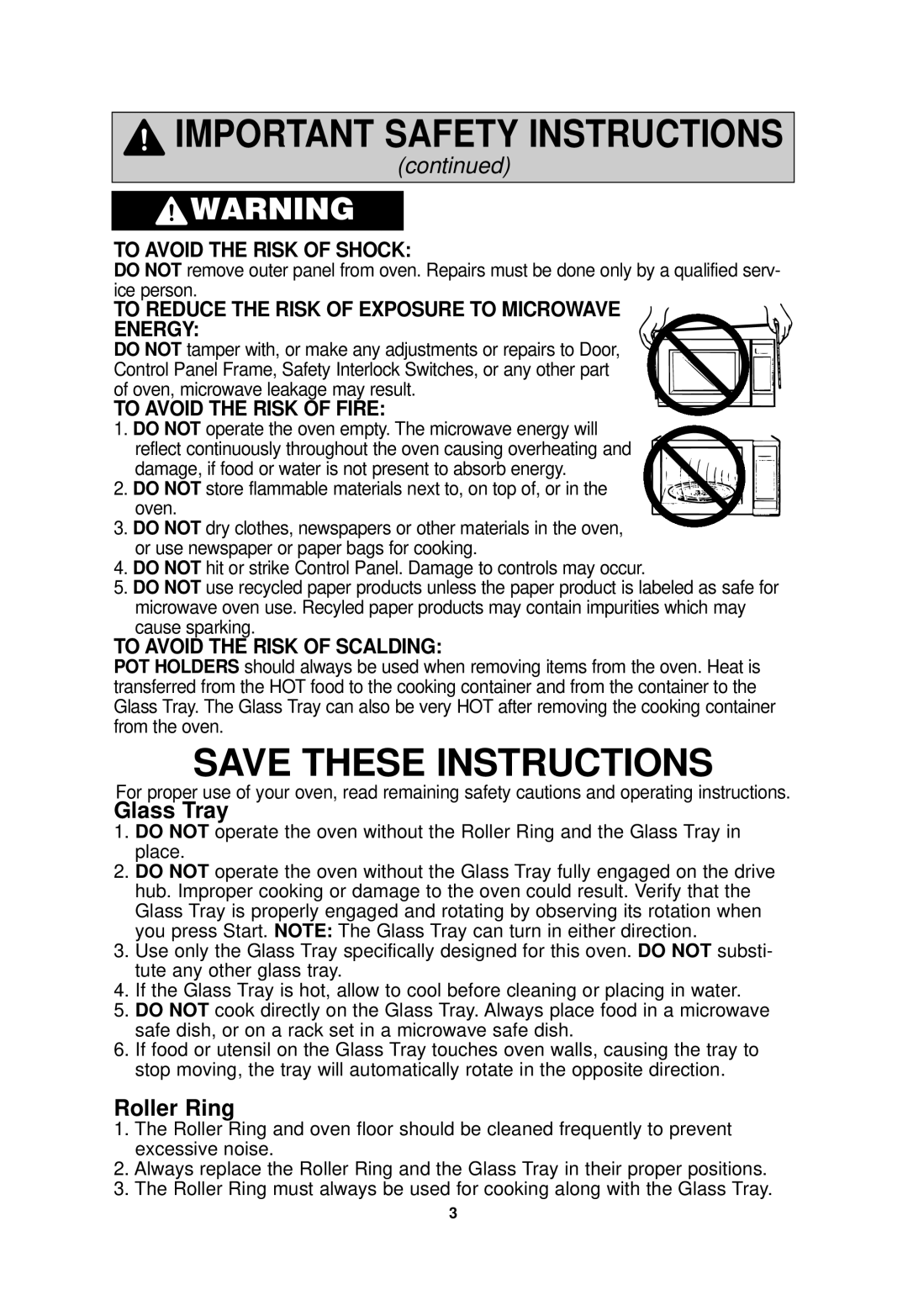 Panasonic NN-SA610S, NN-SA710S operating instructions Glass Tray, Roller Ring 