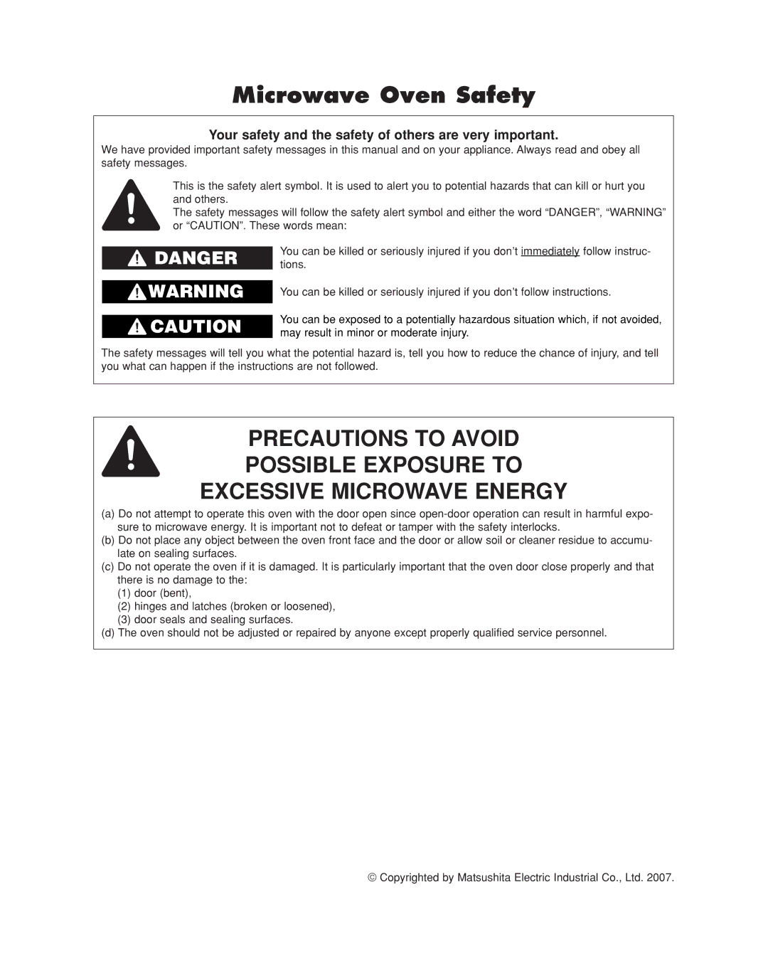 Panasonic NN-SD277 Microwave Oven Safety, Your safety and the safety of others are very important 