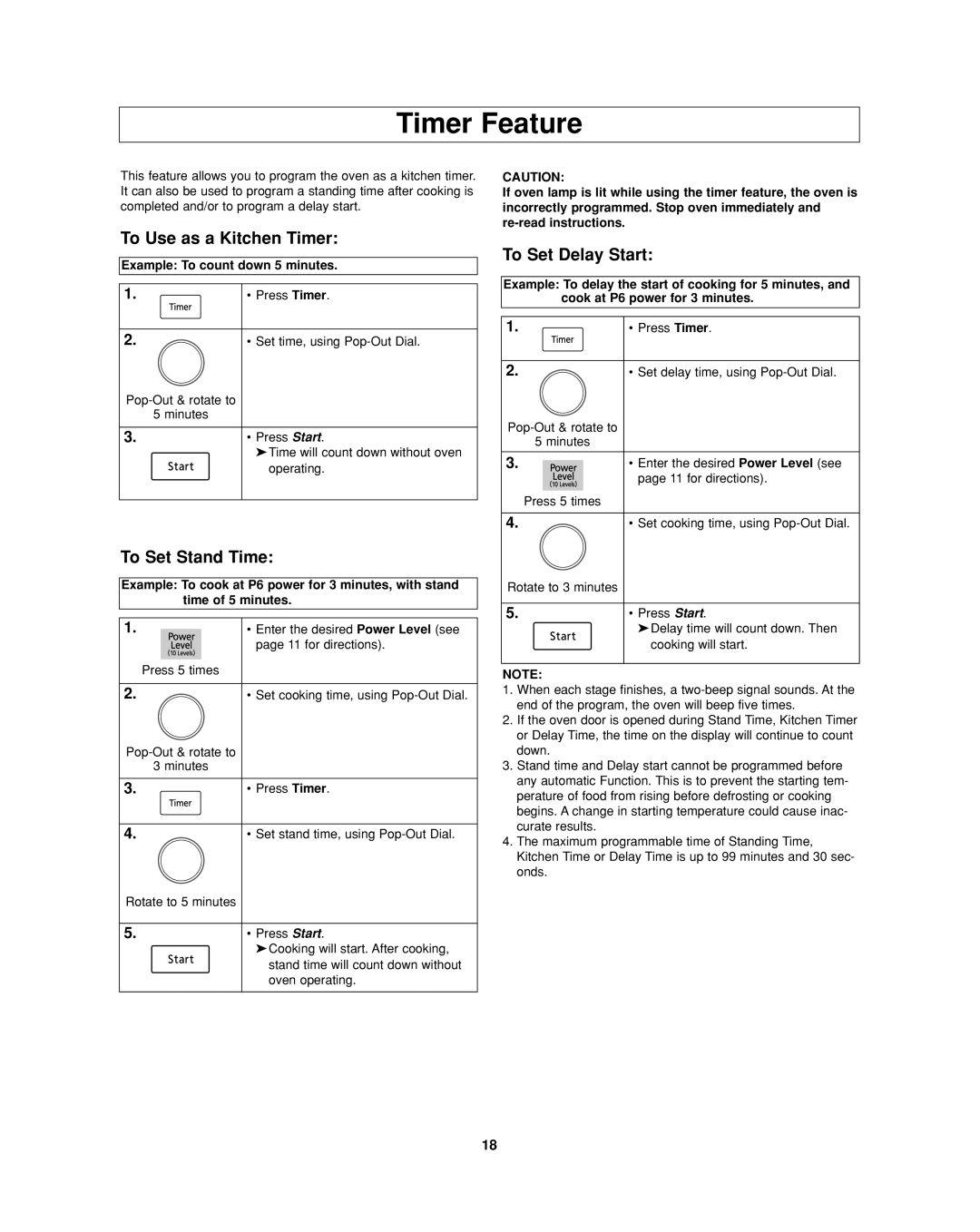 Panasonic NN-SD277 Timer Feature, To Use as a Kitchen Timer, To Set Stand Time, To Set Delay Start 