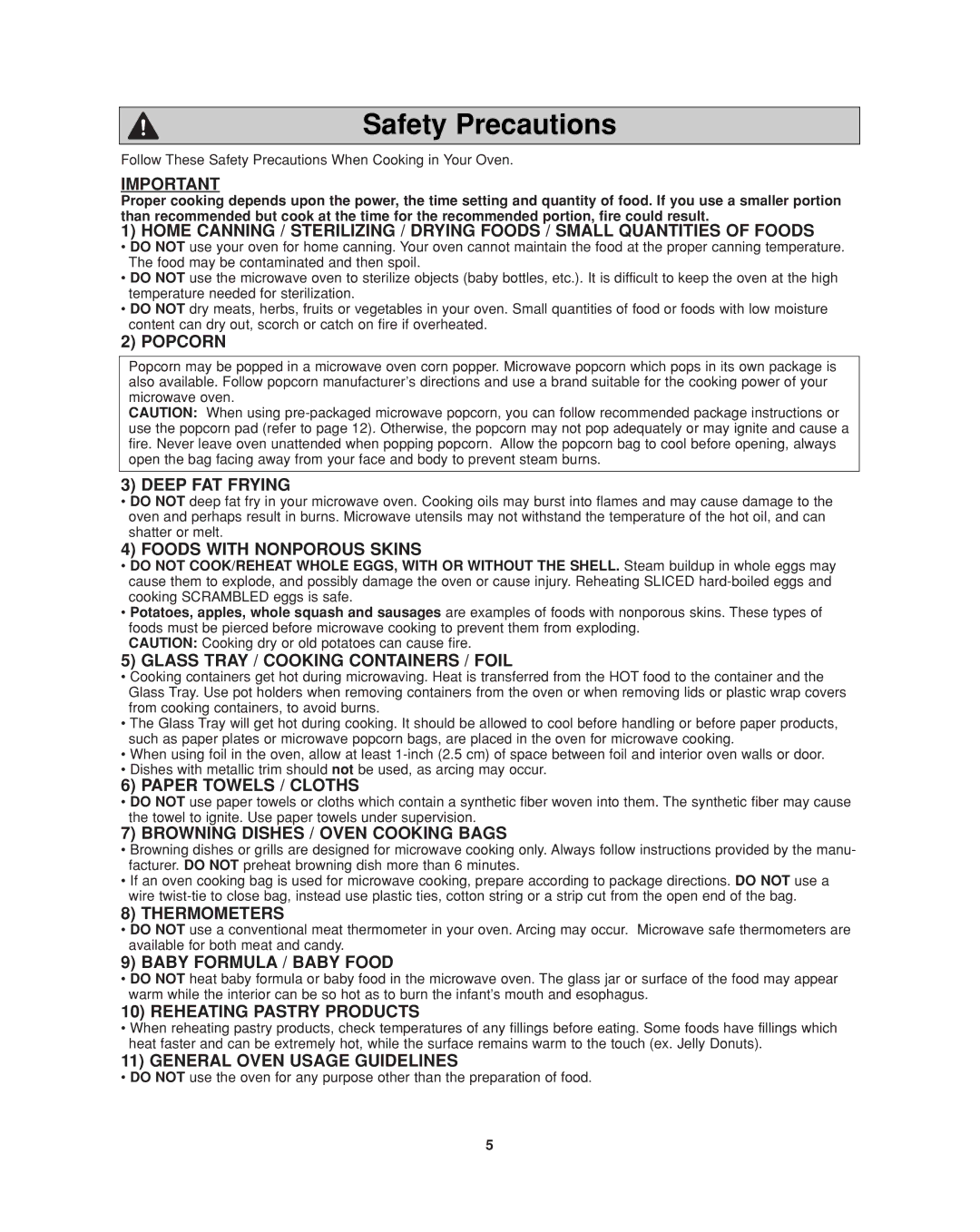 Panasonic NN-SD277 important safety instructions Safety Precautions 