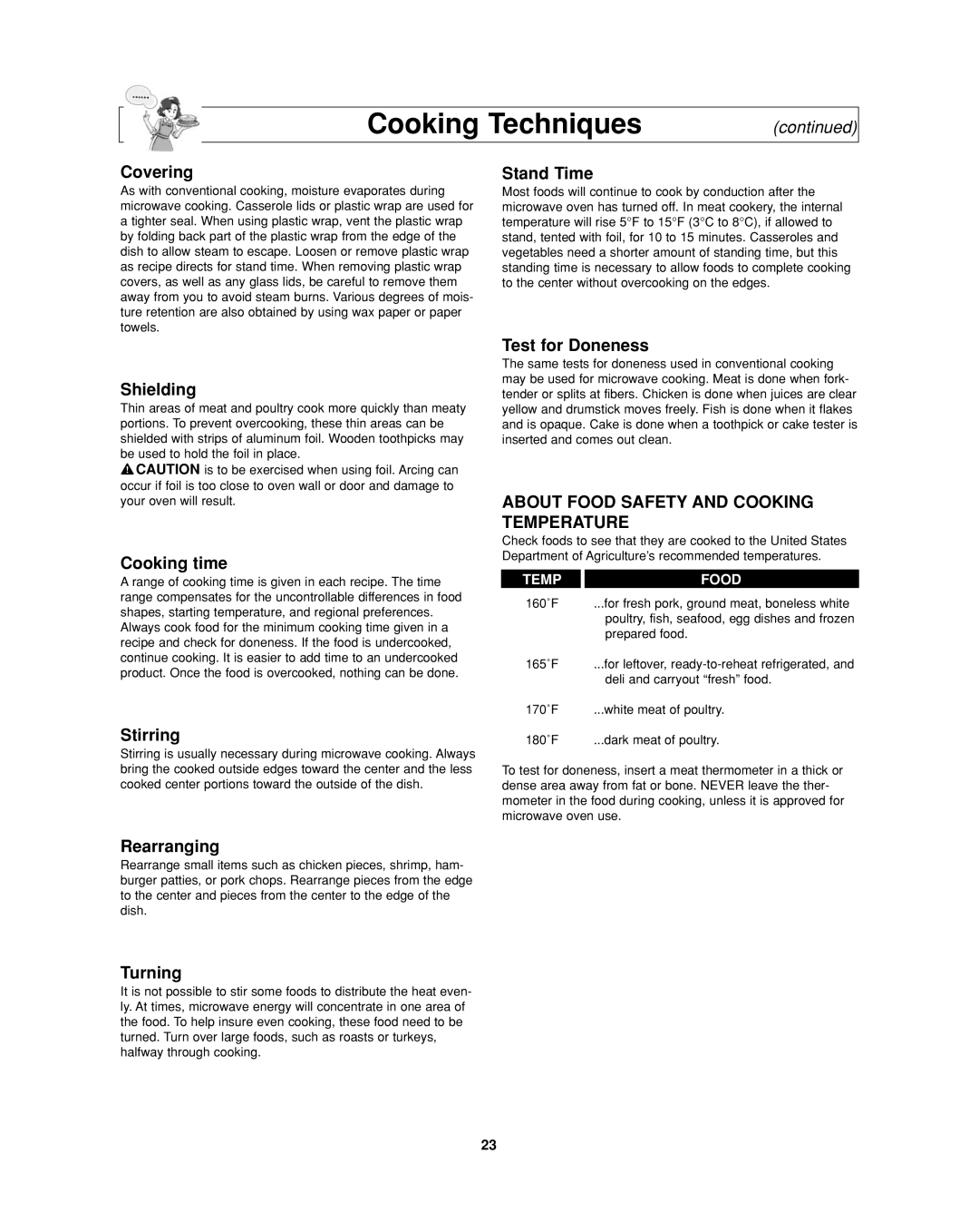 Panasonic NN-SD277BR, NN-SD277WR, NN-SD277SR operating instructions About Food Safety and Cooking Temperature 