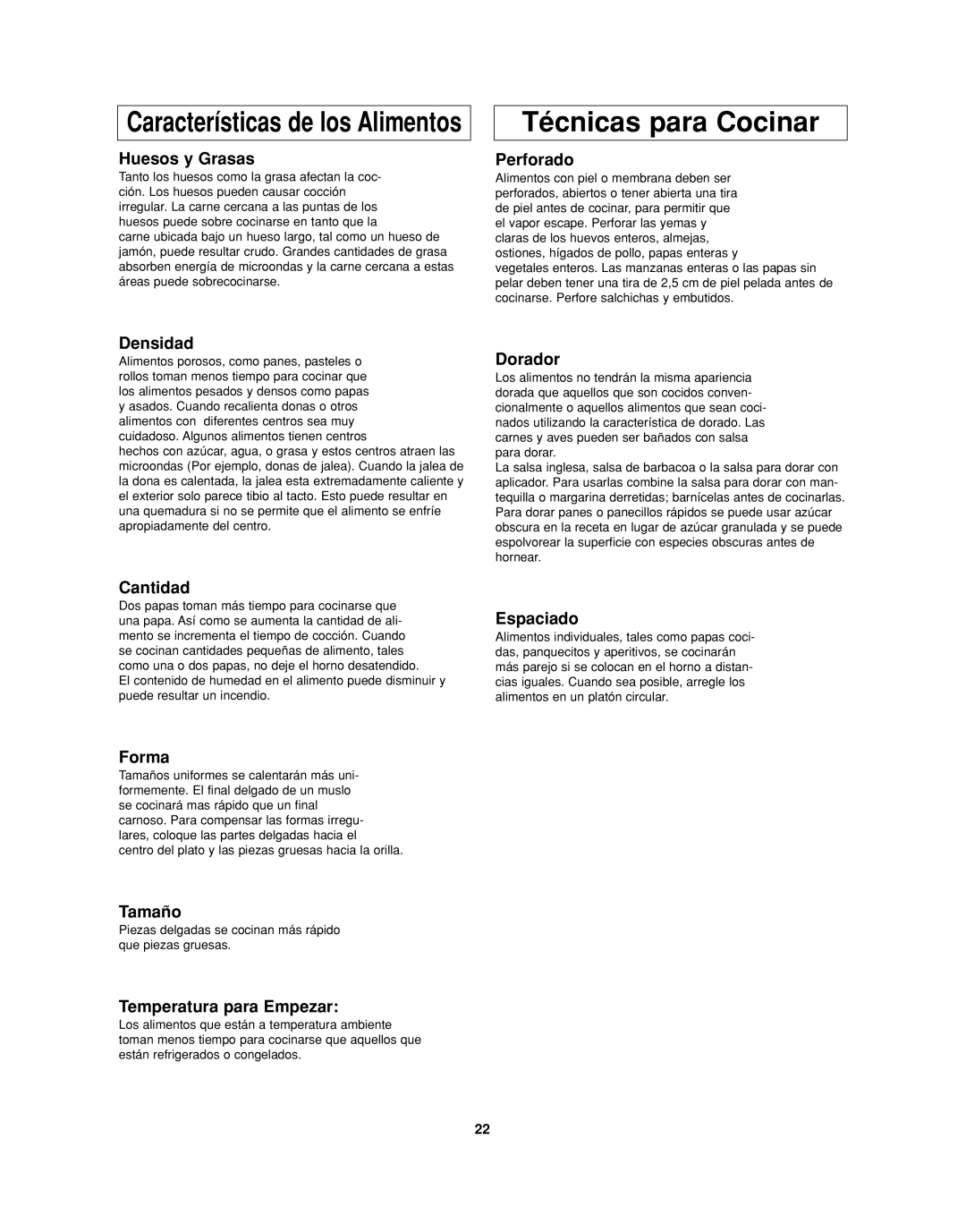 Panasonic NN-SD277SR, NN-SD277WR, NN-SD277BR operating instructions Técnicas para Cocinar 