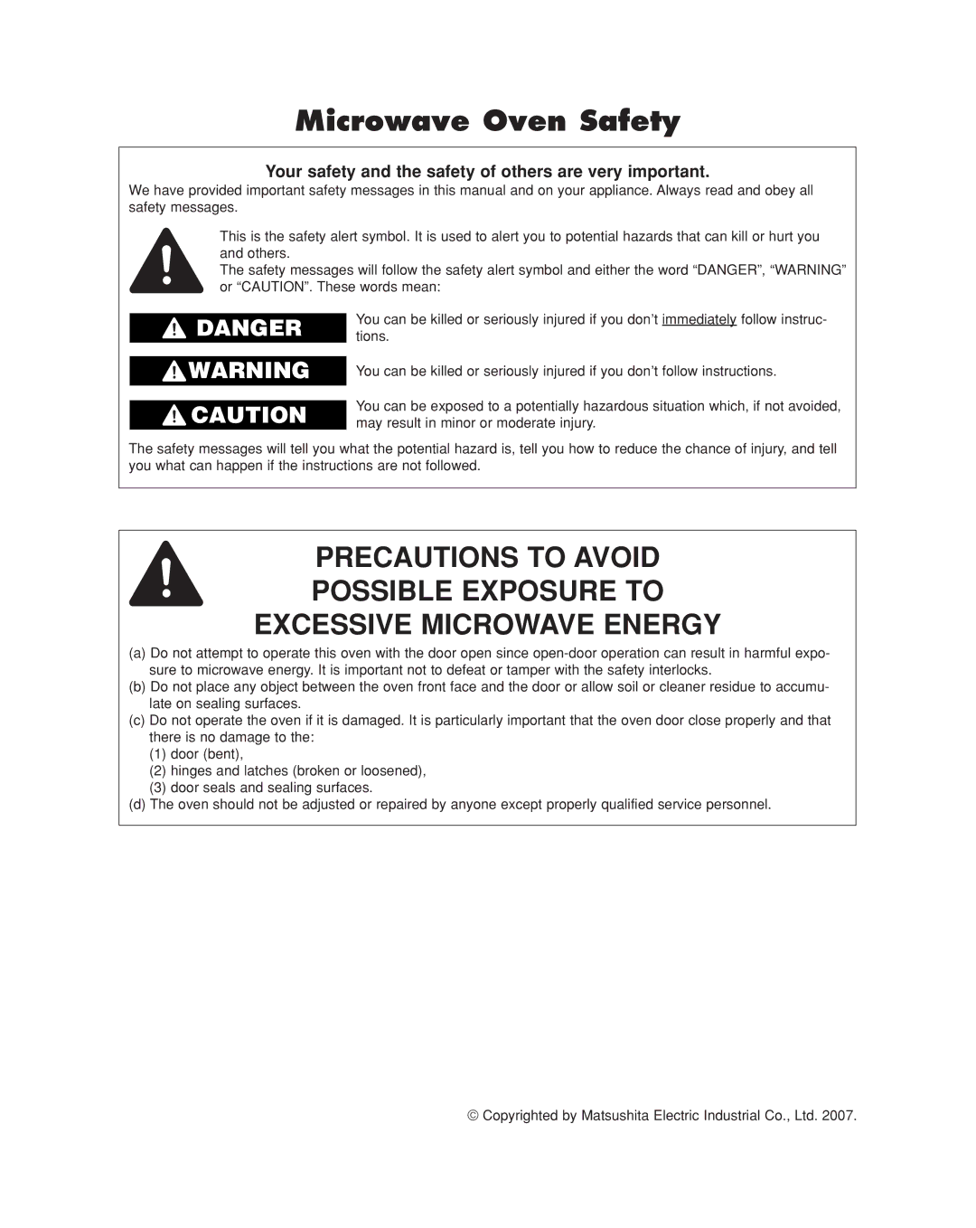 Panasonic NN-SD297 Microwave Oven Safety, Your safety and the safety of others are very important 