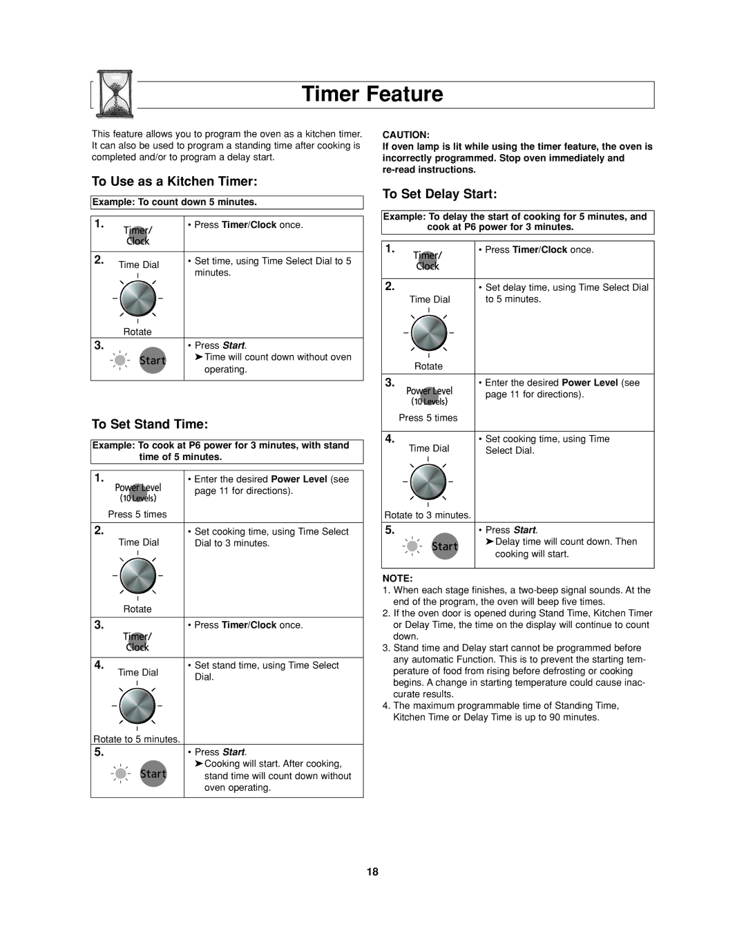 Panasonic NN-SD297 Timer Feature, To Use as a Kitchen Timer, To Set Stand Time, To Set Delay Start 