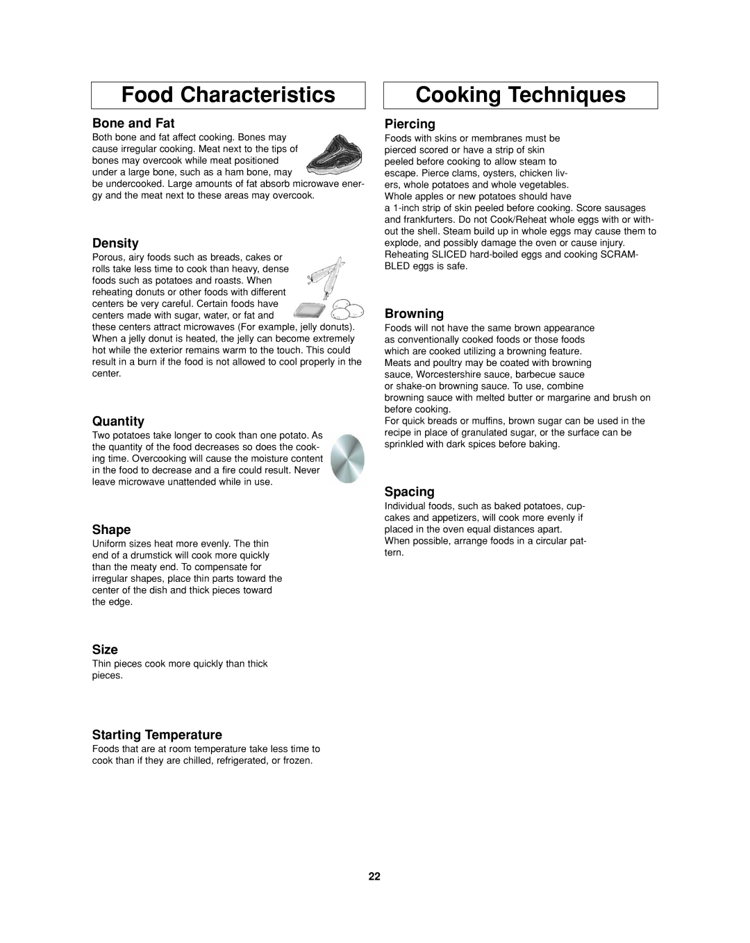 Panasonic NN-SD297 important safety instructions Food Characteristics, Cooking Techniques 