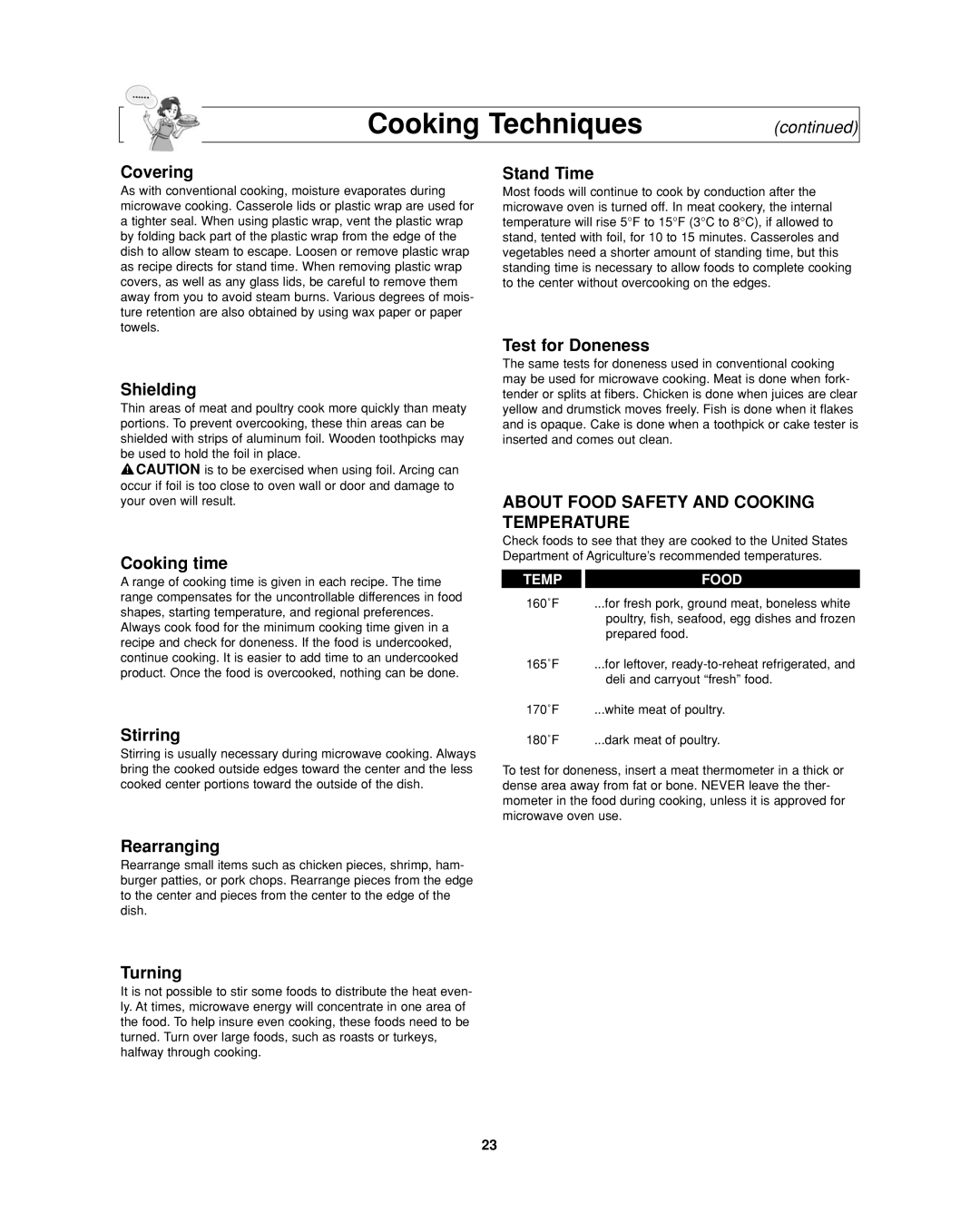 Panasonic NN-SD297 important safety instructions About Food Safety and Cooking Temperature 