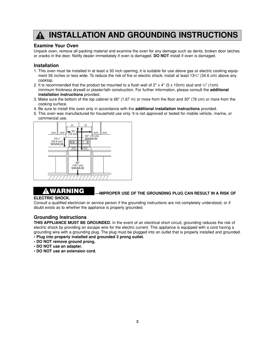 Panasonic NN-SD297 important safety instructions Examine Your Oven, Installation, Grounding Instructions, Electric Shock 