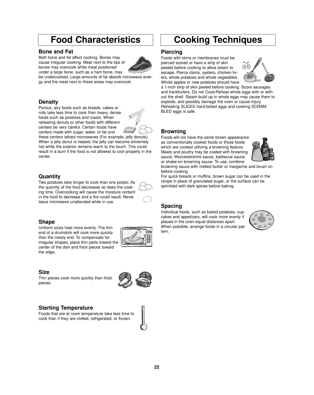 Panasonic NN-SD297SR important safety instructions Food Characteristics, Cooking Techniques 