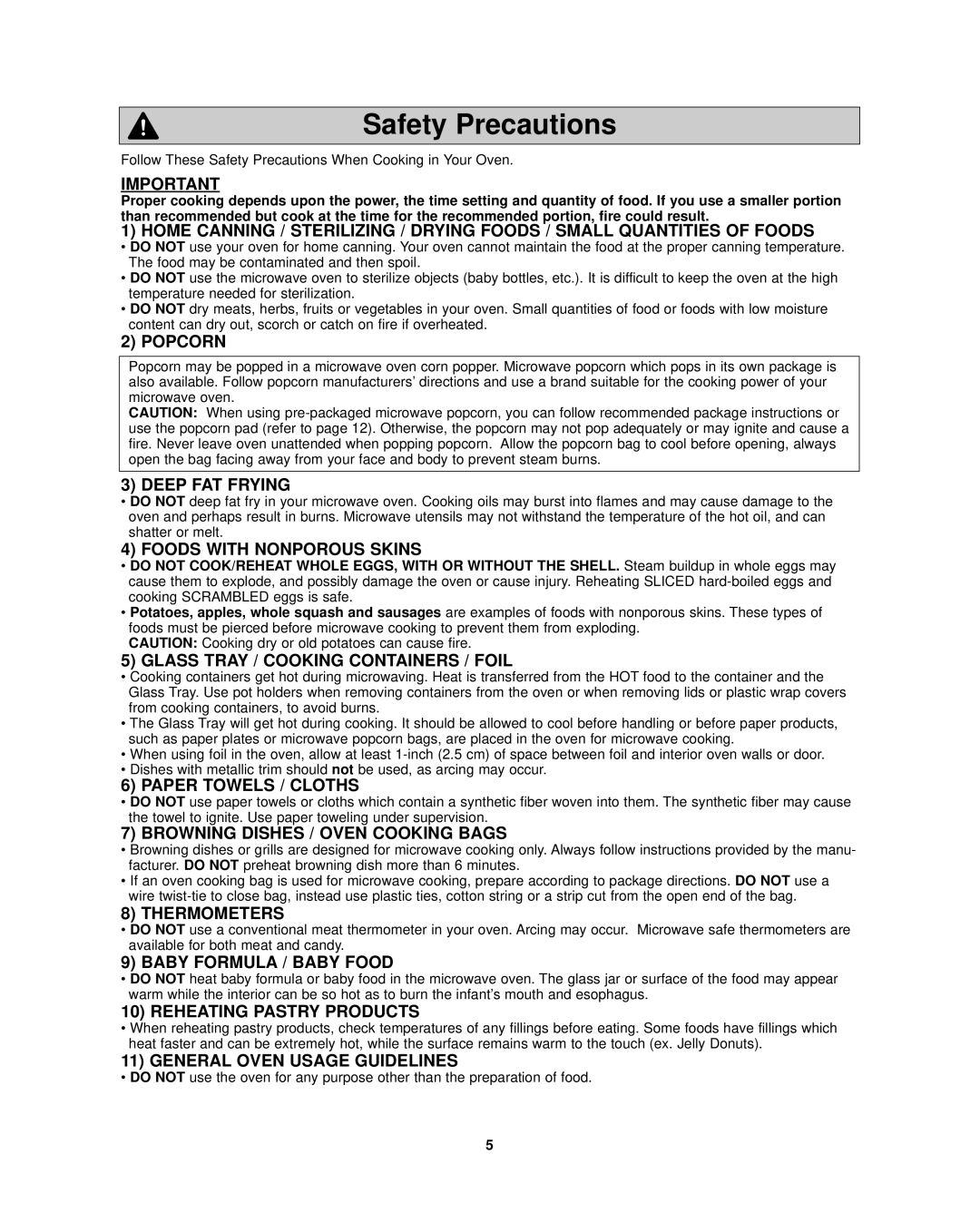 Panasonic NN-SD297SR important safety instructions Safety Precautions 