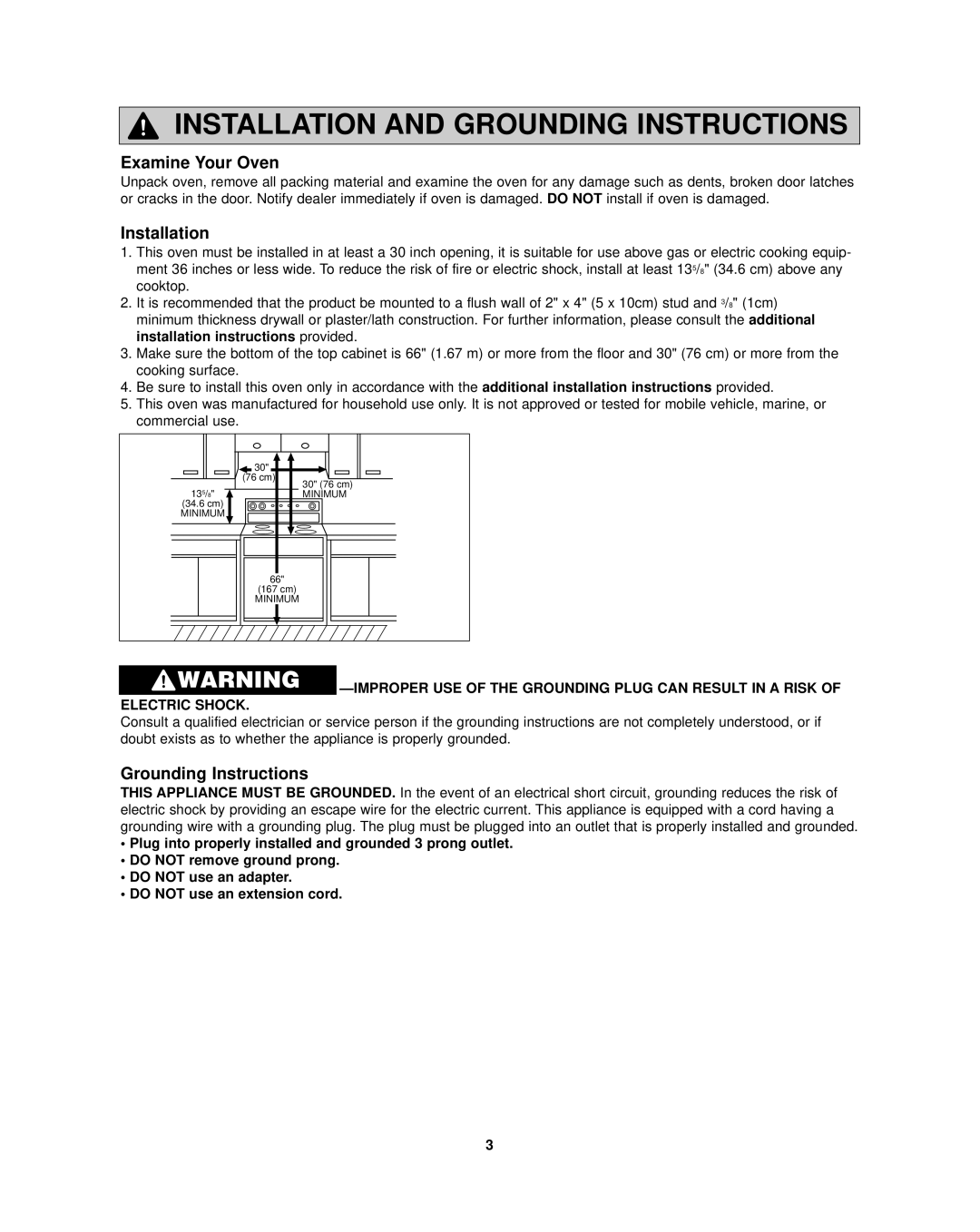 Panasonic NN-SD297SR Installation And Grounding Instructions, Examine Your Oven, Electric Shock 