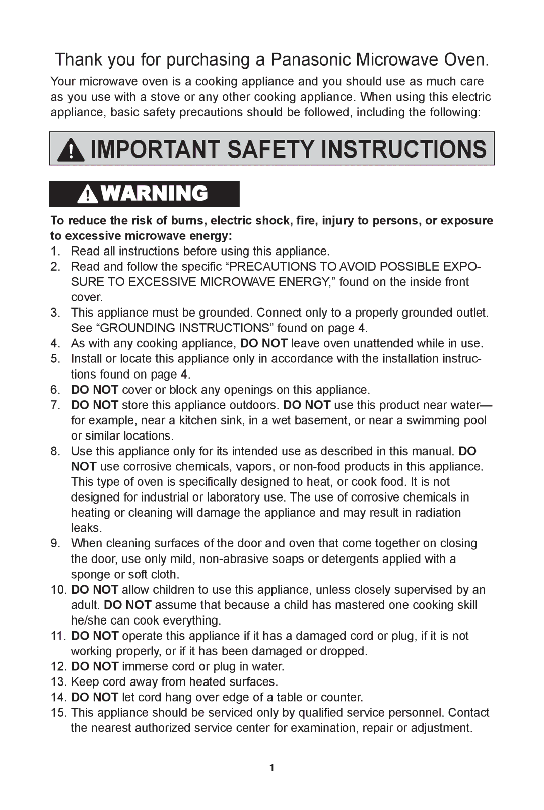 Panasonic NN-SD372S warranty ImporTanT SafeTy InSTrucTIonS 