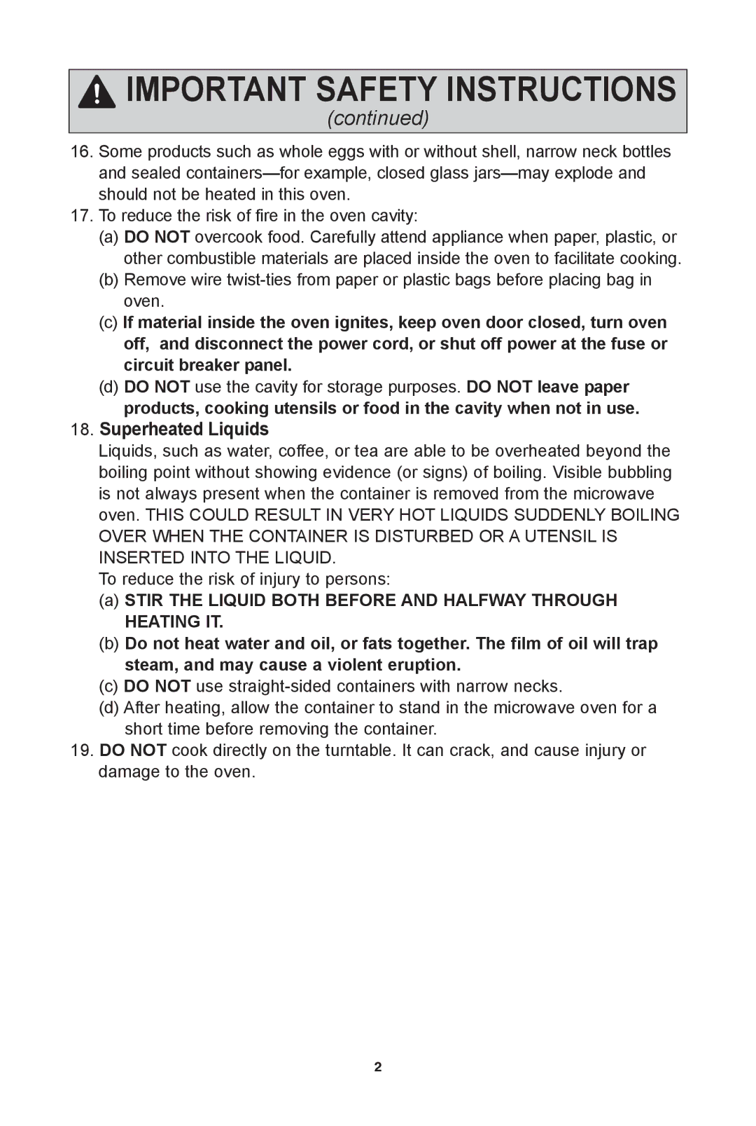 Panasonic NN-SD372S warranty Superheated Liquids 