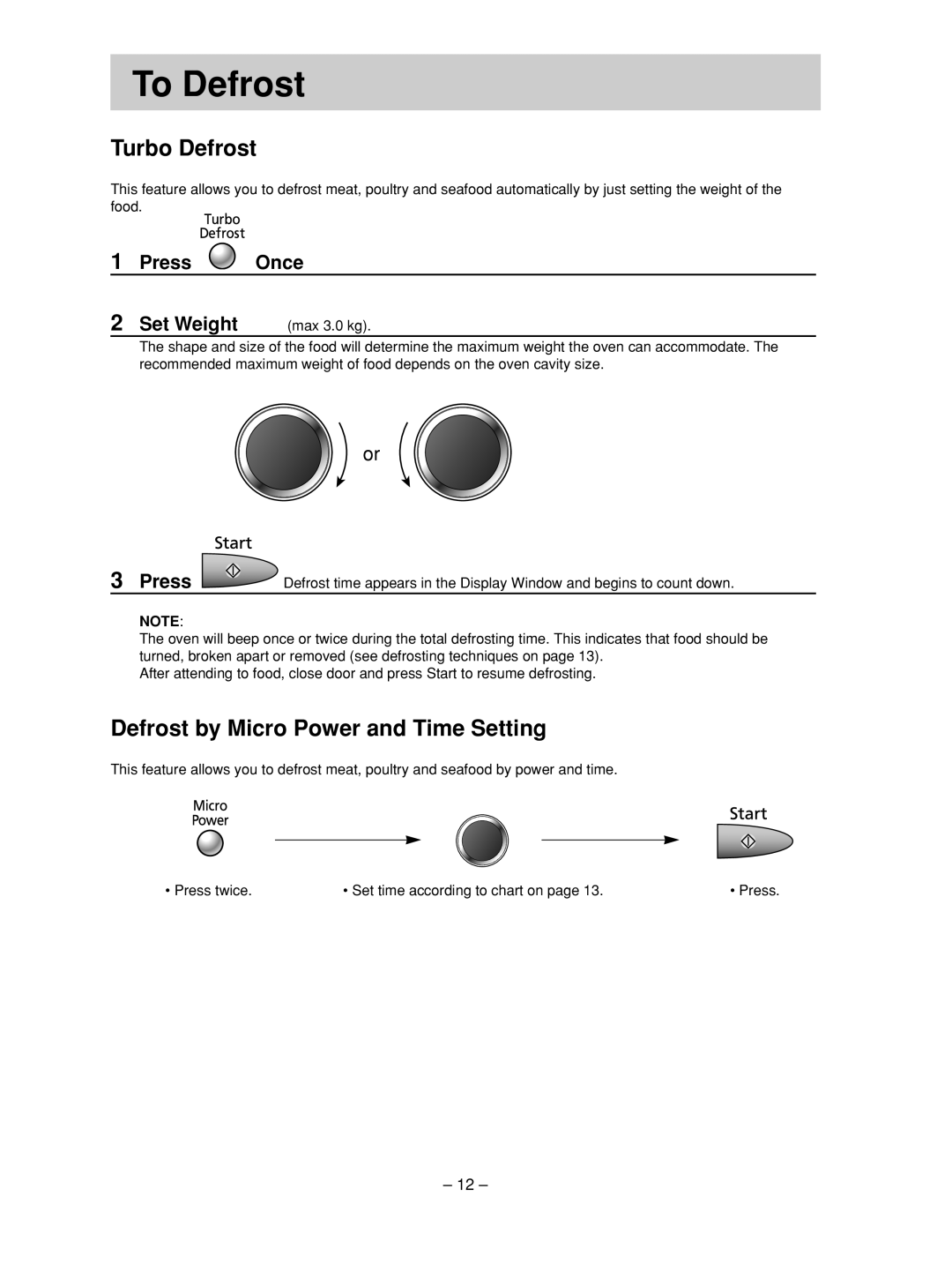 Panasonic NN-SD376S manual To Defrost, Press Once Set Weight 