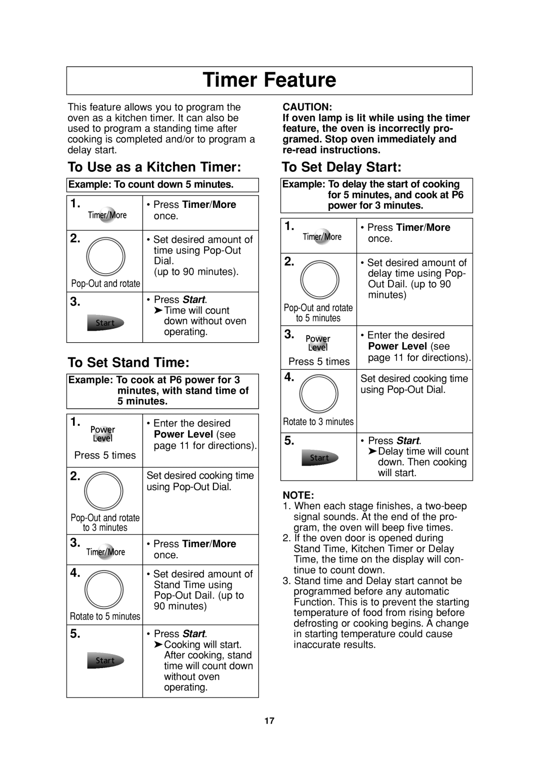 Panasonic NN-SD377 operating instructions Timer Feature, To Use as a Kitchen Timer, To Set Stand Time, To Set Delay Start 