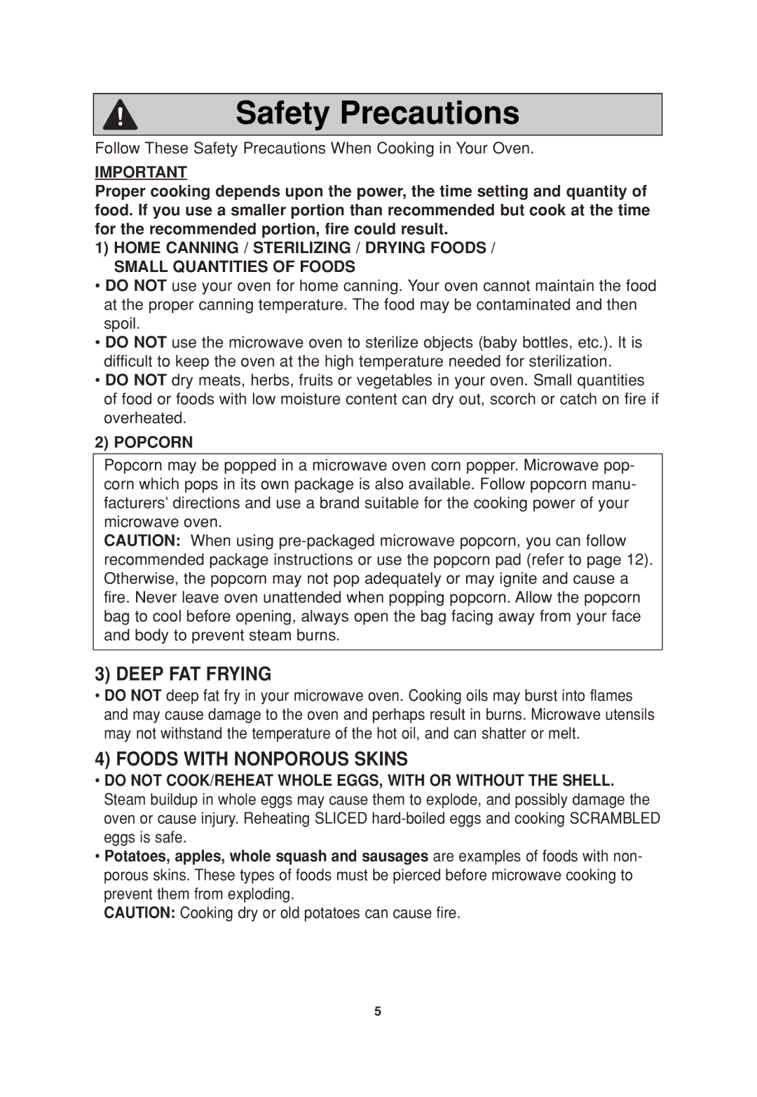 Panasonic NN-SD377 operating instructions Safety Precautions, Popcorn 