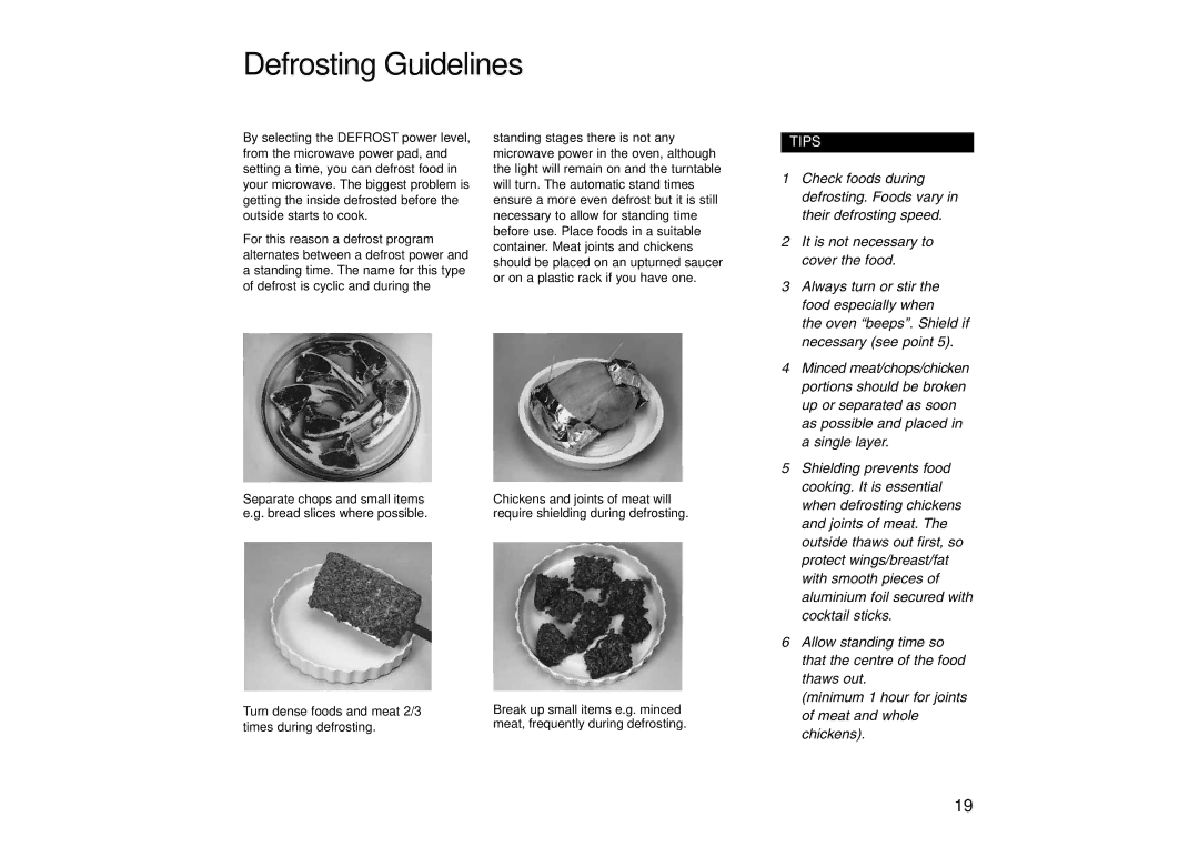 Panasonic NN-SD446, NN-SD466, NN-SD456 manual Defrosting Guidelines 