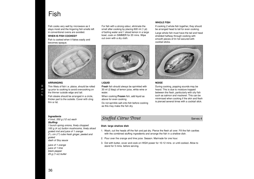 Panasonic NN-SD456, NN-SD446, NN-SD466 manual Fish, Stuffed Citrus Trout, Stuffing 