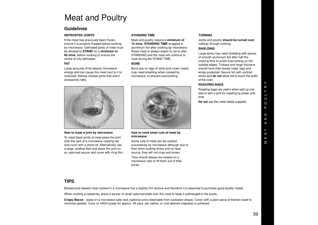 Panasonic NN-SD456, NN-SD446, NN-SD466 manual Meat and Poultry 