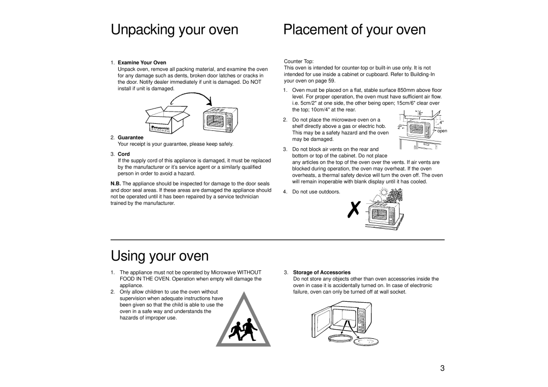 Panasonic NN-SD456, NN-SD446, NN-SD466 manual Unpacking your oven, Using your oven 