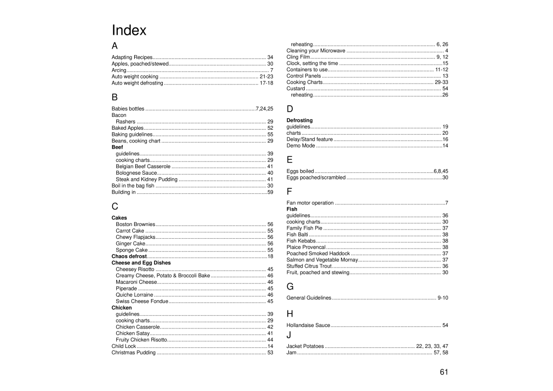 Panasonic NN-SD446, NN-SD466, NN-SD456 manual Index 