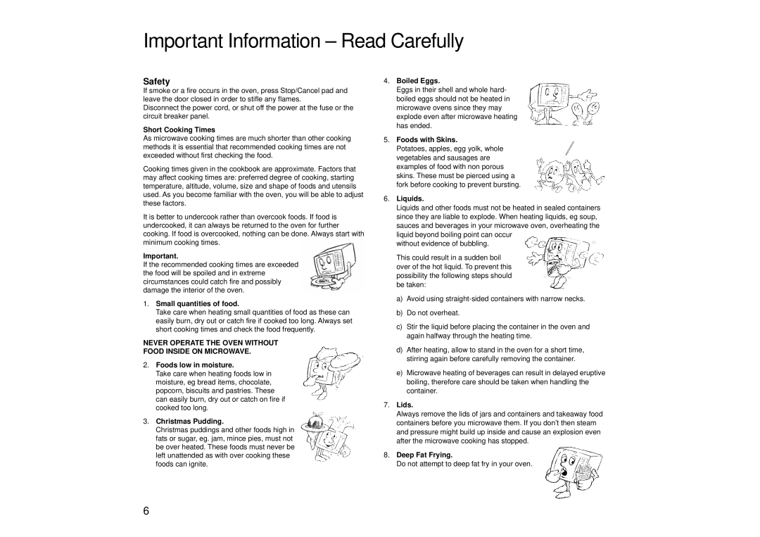 Panasonic NN-SD456, NN-SD446 Important Information Read Carefully, Never Operate the Oven Without Food Inside on Microwave 