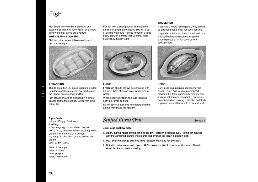 Panasonic NN-SD456 Stuffed Citrus Trout, F I S H, When Is Fish Cooked?, Arranging, Liquid, Whole Fish, Noise, Stuffing 