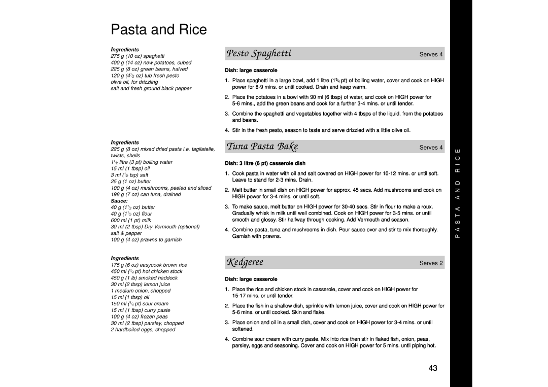 Panasonic NN-SD446 Pasta and Rice, Pesto Spaghetti, Tuna Pasta Bake, Kedgeree, P A S T A A N D R I C E, Ingredients, Sauce 