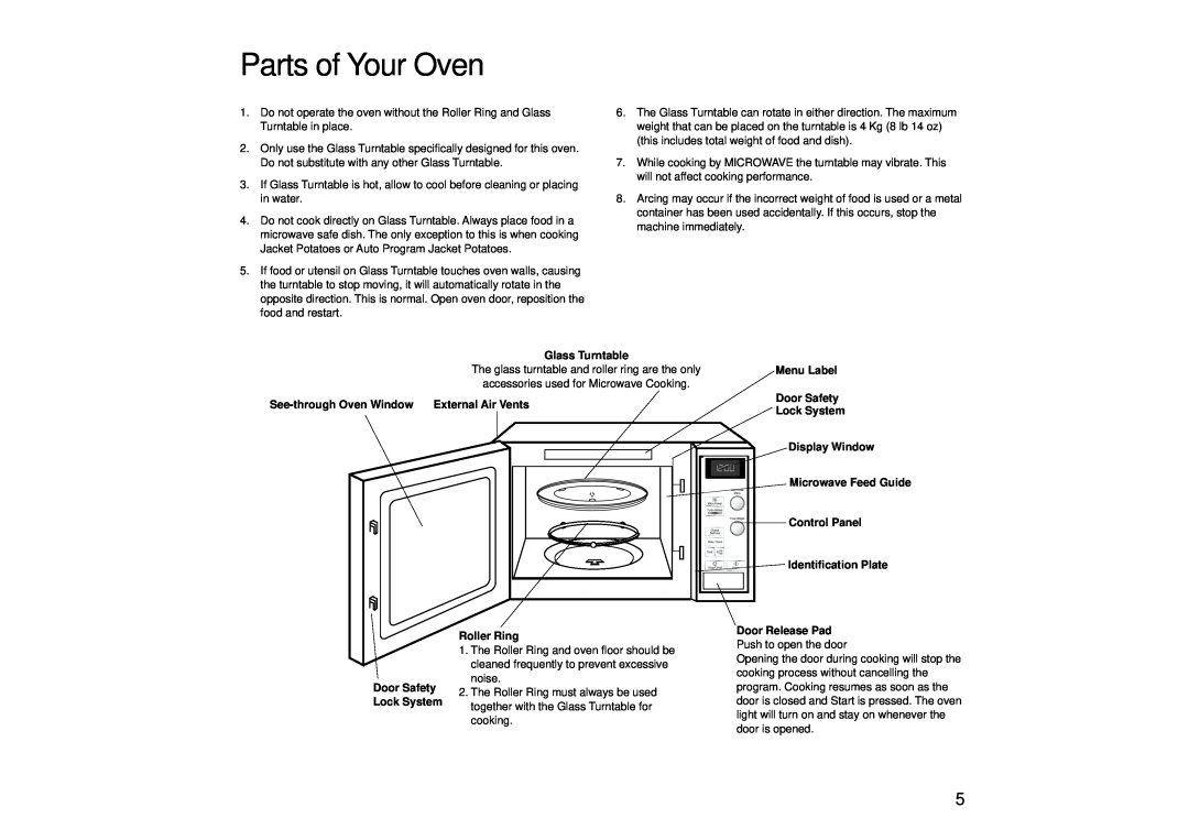 Panasonic NN-SD466 Parts of Your Oven, Menu Label, See-throughOven Window, External Air Vents, Door Safety, Lock System 