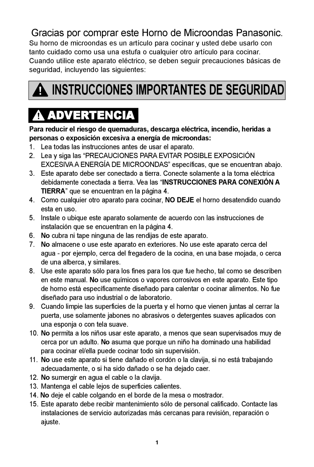 Panasonic NN-SD654B, NN-SD654W, NN-SD681S warranty InSTrUccIOneS ImpOrTanTeS De SegUrIDaD 