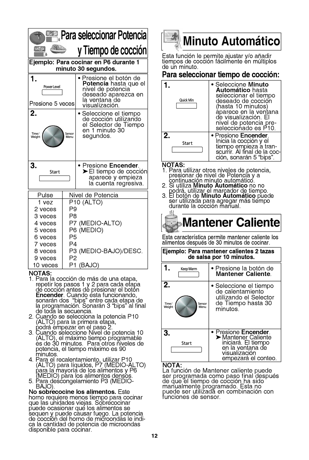 Panasonic NN-SD681S, NN-SD654W, NN-SD654B warranty Minuto automático, Mantener caliente, Automático hasta 