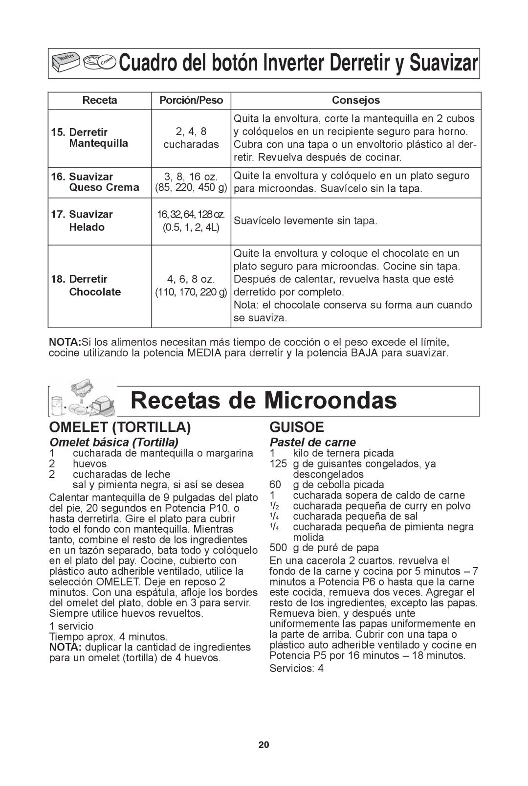 Panasonic NN-SD654W, NN-SD681S, NN-SD654B warranty Recetas de microondas, OmeLeT TOrTILLa GUISOe 