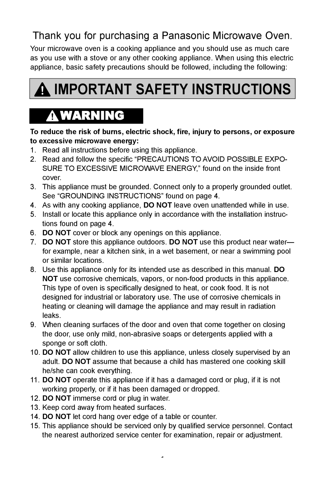 Panasonic NN-SD681S warranty ImpOrTanT SafeTy InSTrUcTIOnS, Thank you for purchasing a Panasonic Microwave Oven 