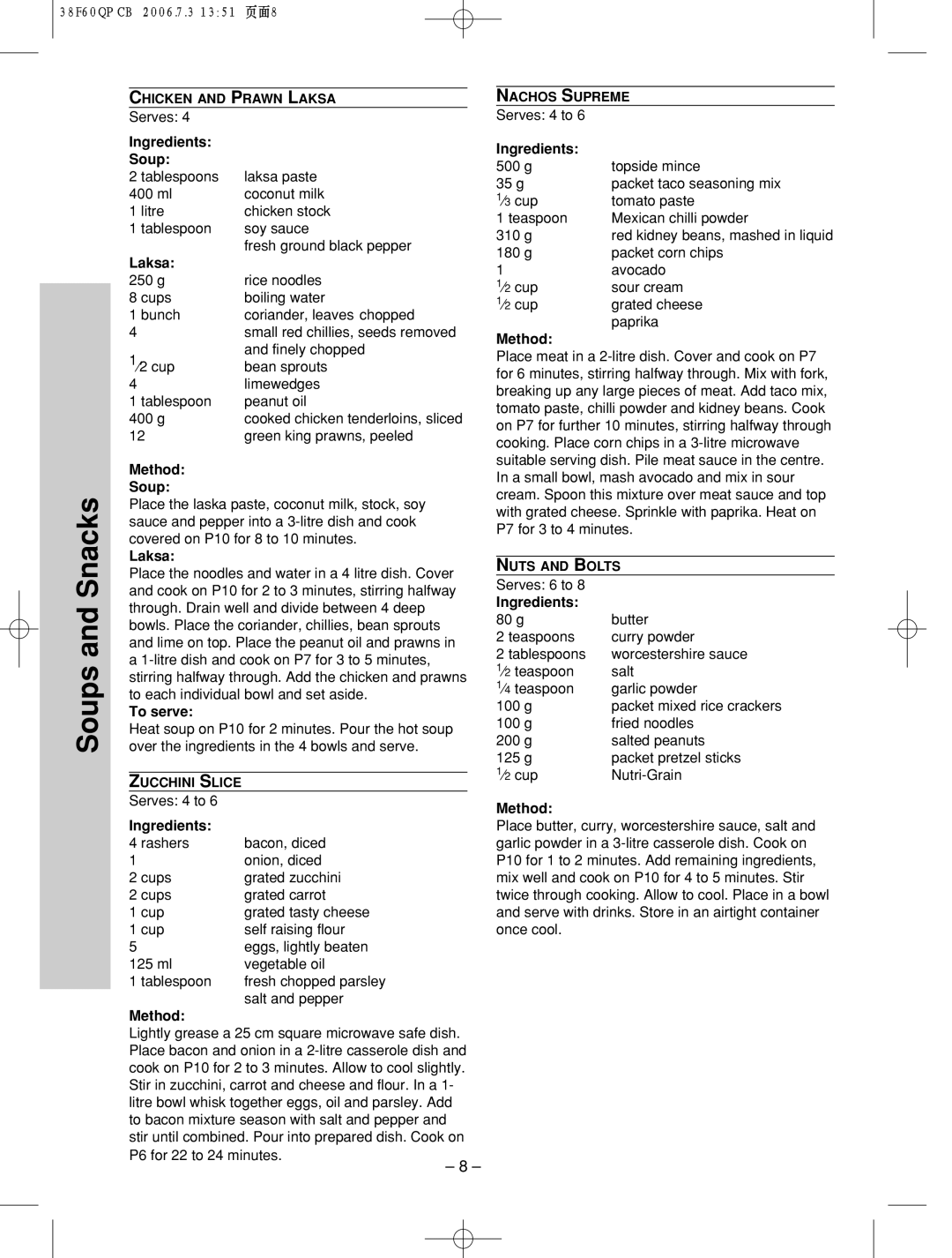 Panasonic nn-sd686s manual Ingredients Soup, Laksa, Method Soup, To serve 