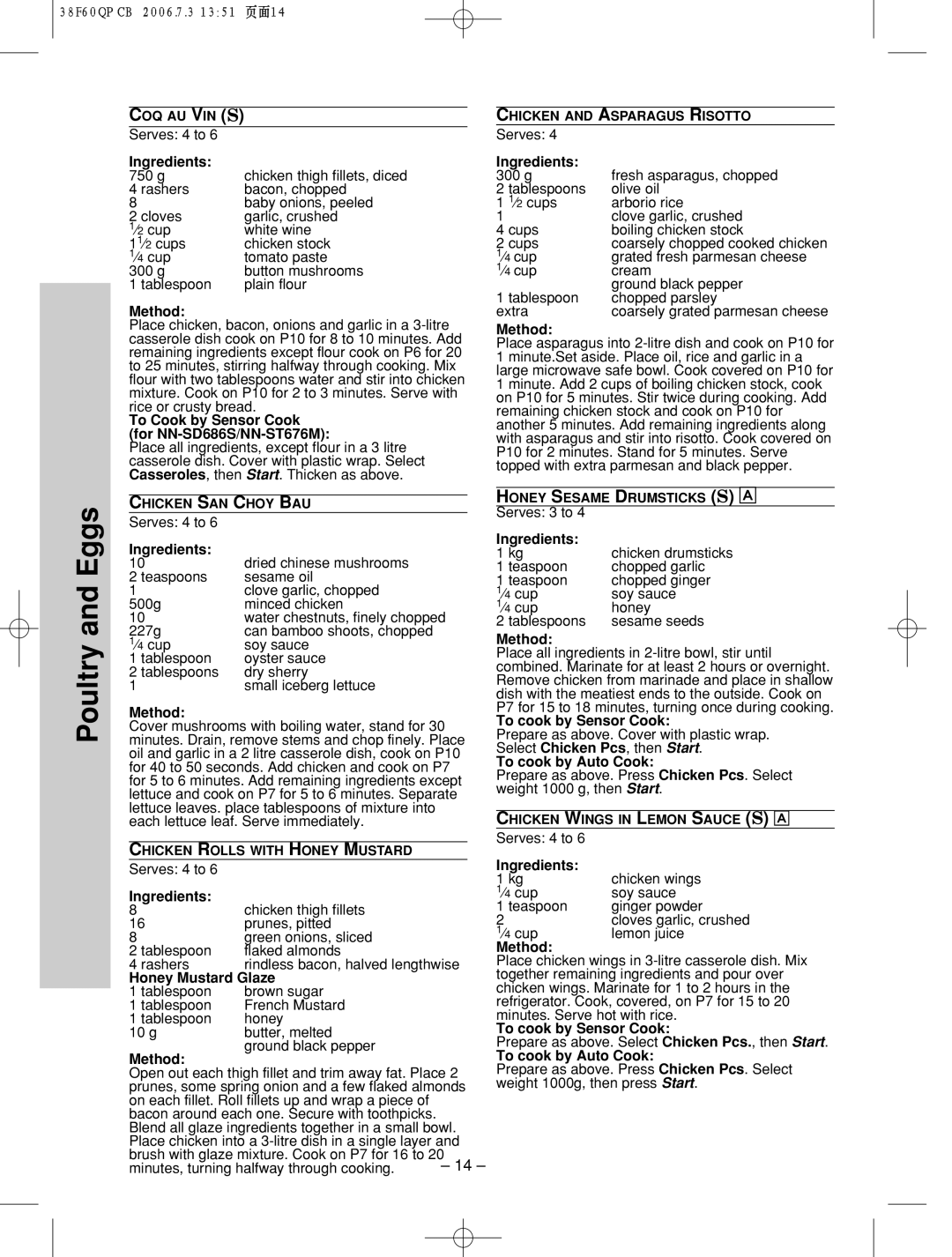 Panasonic nn-sd686s manual To Cook by Sensor Cook for NN-SD686S/NN-ST676M, Honey Mustard Glaze 