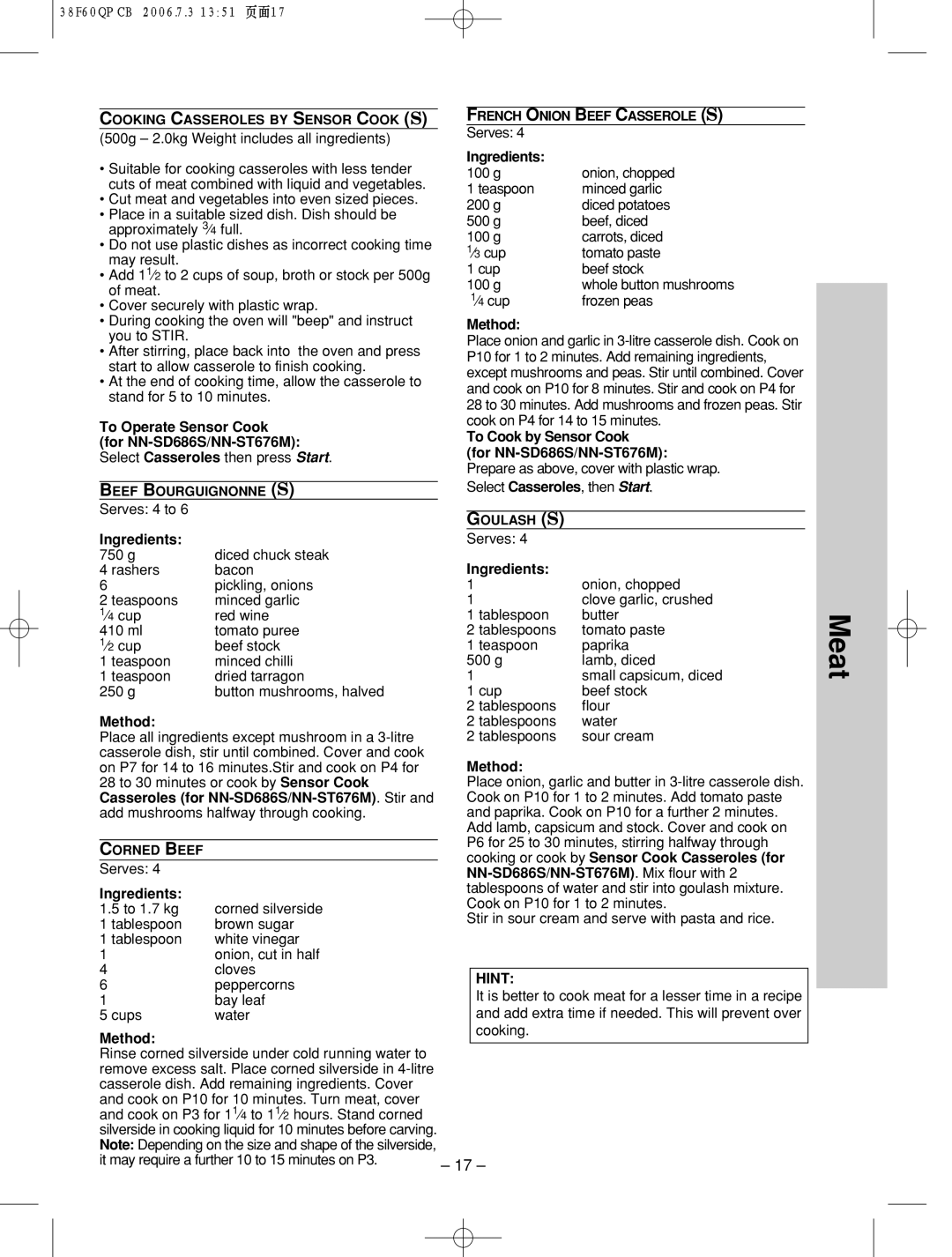 Panasonic nn-sd686s manual 500g 2.0kg Weight includes all ingredients, ⁄4 cup Frozen peas, To 1.7 kg 