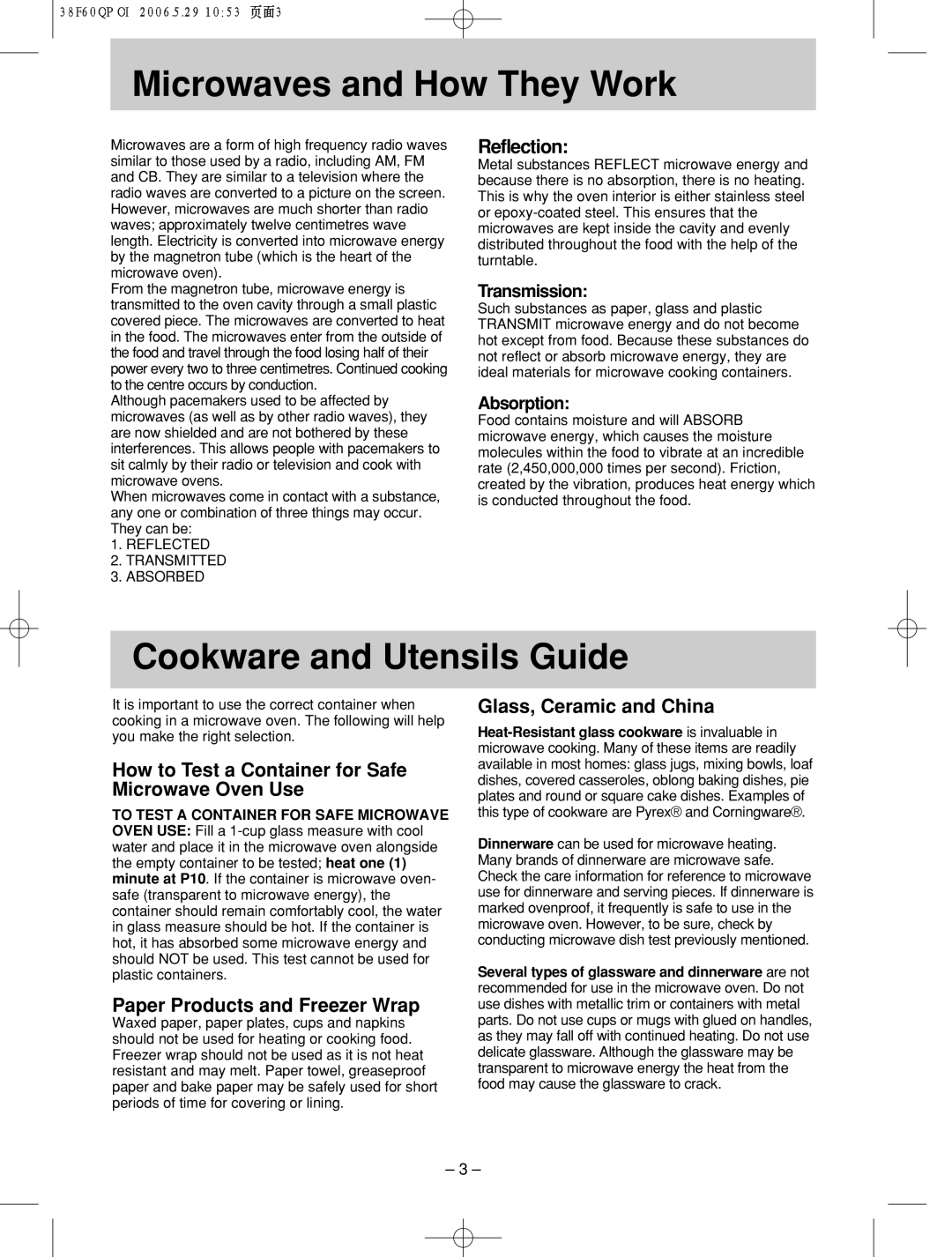 Panasonic nn-sd686s manual Microwaves!!!!! ! and How They Work, Cookware and Utensils Guide 