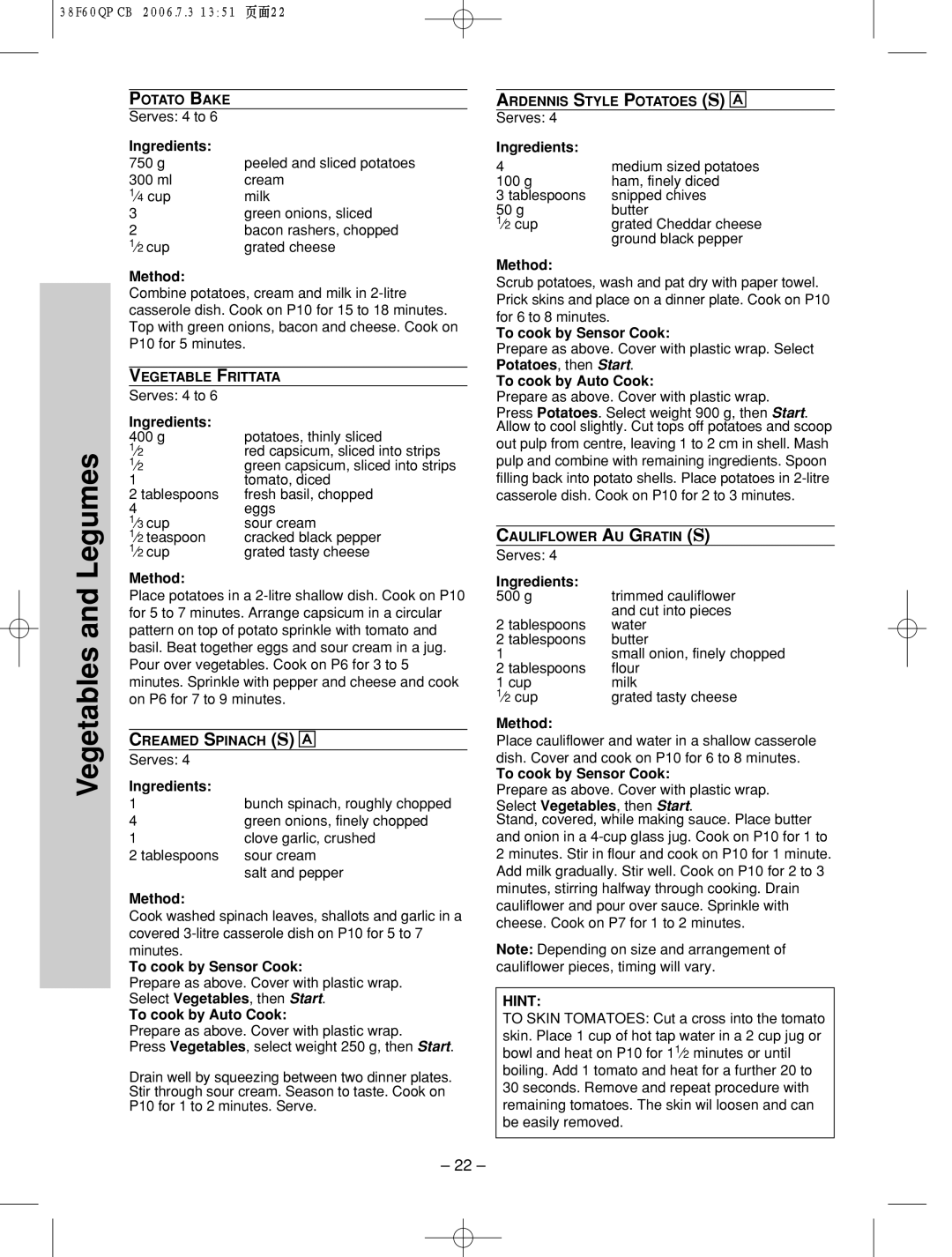 Panasonic nn-sd686s manual Potatoes, then Start To cook by Auto Cook 