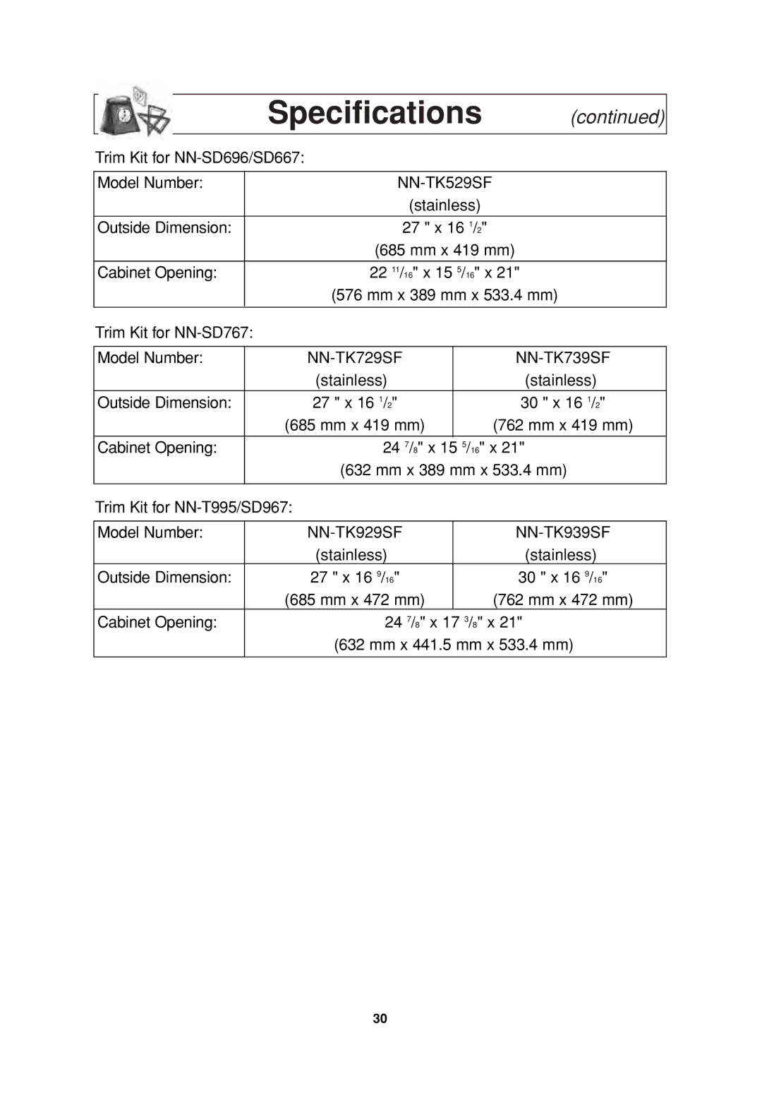 Panasonic NN-SD967, NN-SD696, NN-T995, NN-SD667, NN-SD767 operating instructions NN-TK529SF 