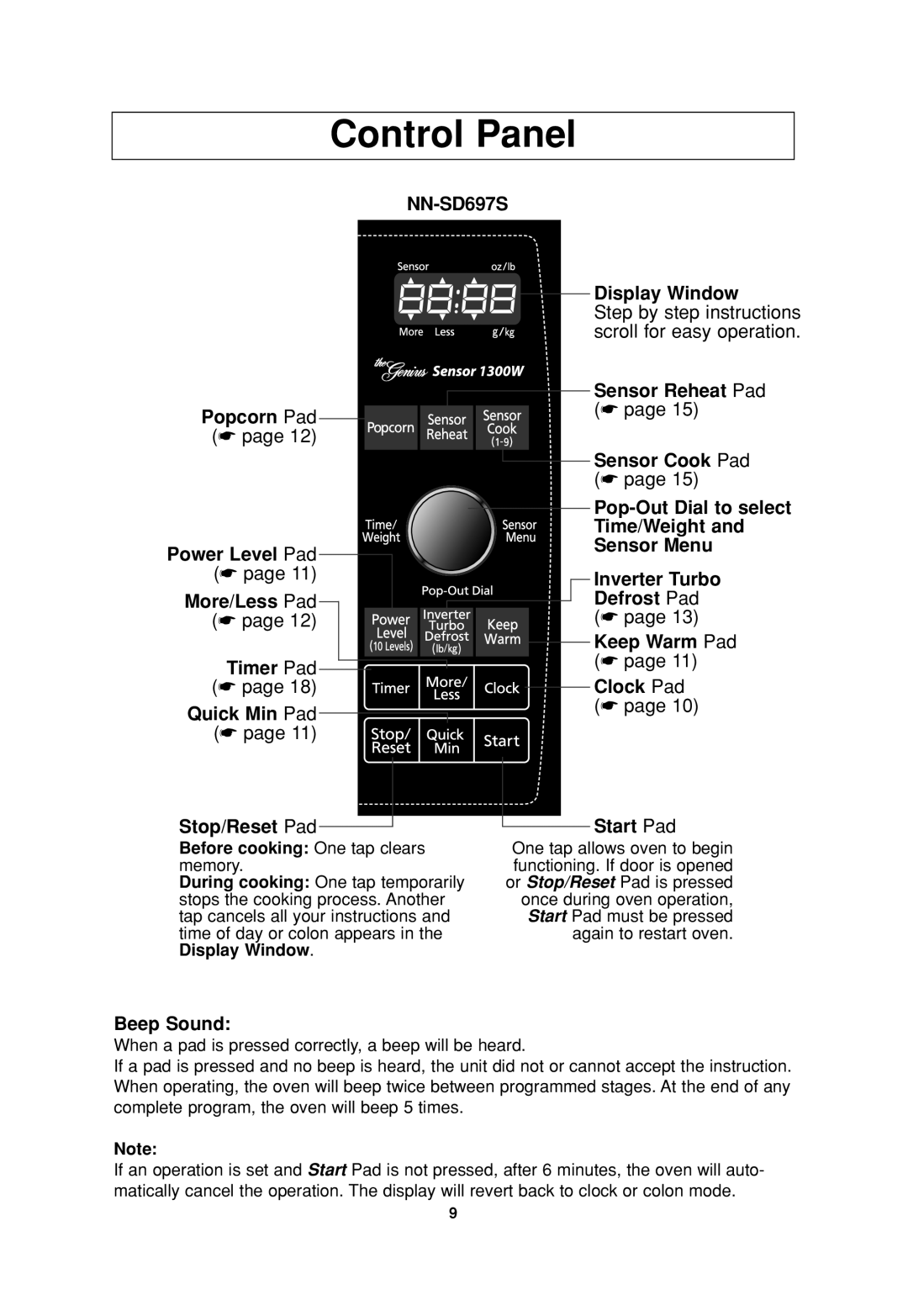 Panasonic NN-SD697S operating instructions Control Panel, Before cooking One tap clears, Display Window 