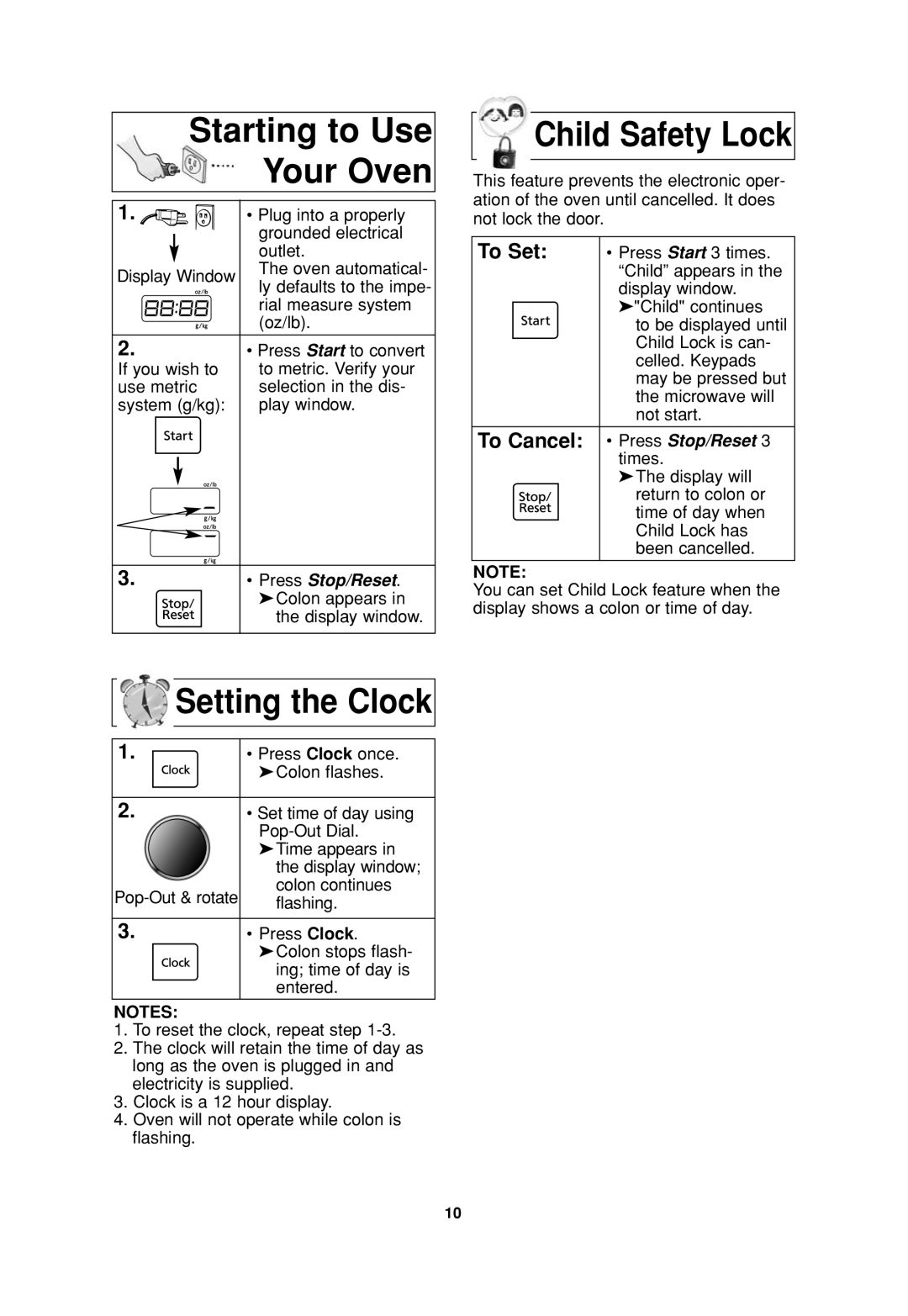 Panasonic NN-SD697S operating instructions Starting to Use Your Oven, Setting the Clock, Child Safety Lock 