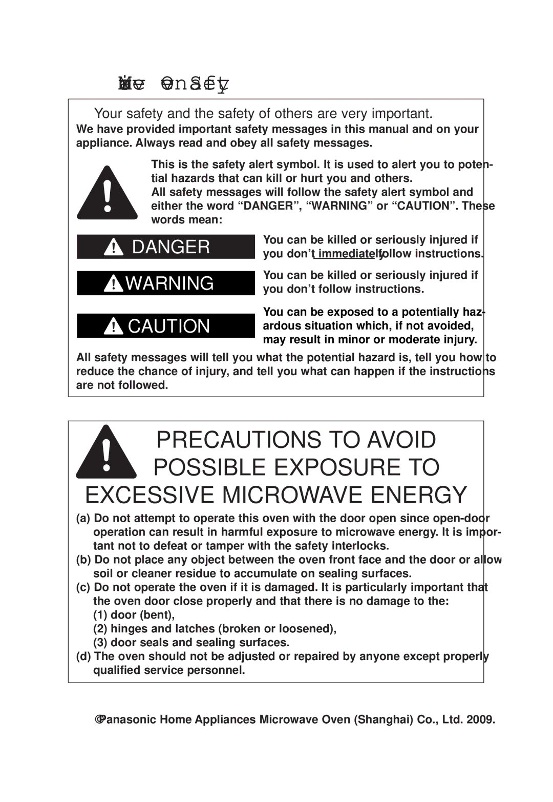 Panasonic NN-SD698S, NN-SD688S Microwave Oven Safety, Your safety and the safety of others are very important 