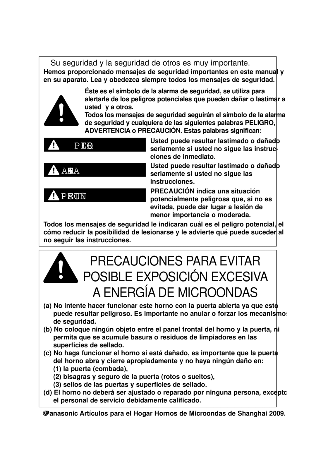 Panasonic NN-SD698S, NN-SD688S important safety instructions Información de Seguridad del Horno de Microondas 