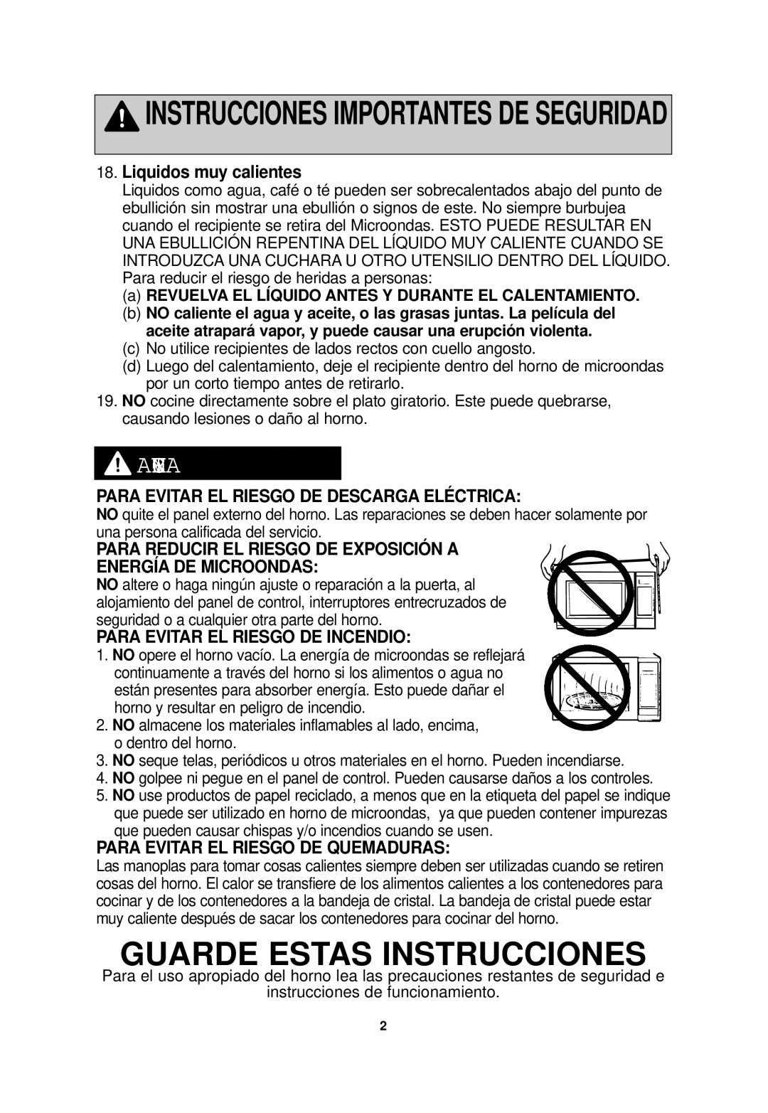 Panasonic NN-SD698S, NN-SD688S Liquidos muy calientes, Revuelva EL Líquido Antes Y Durante EL Calentamiento 